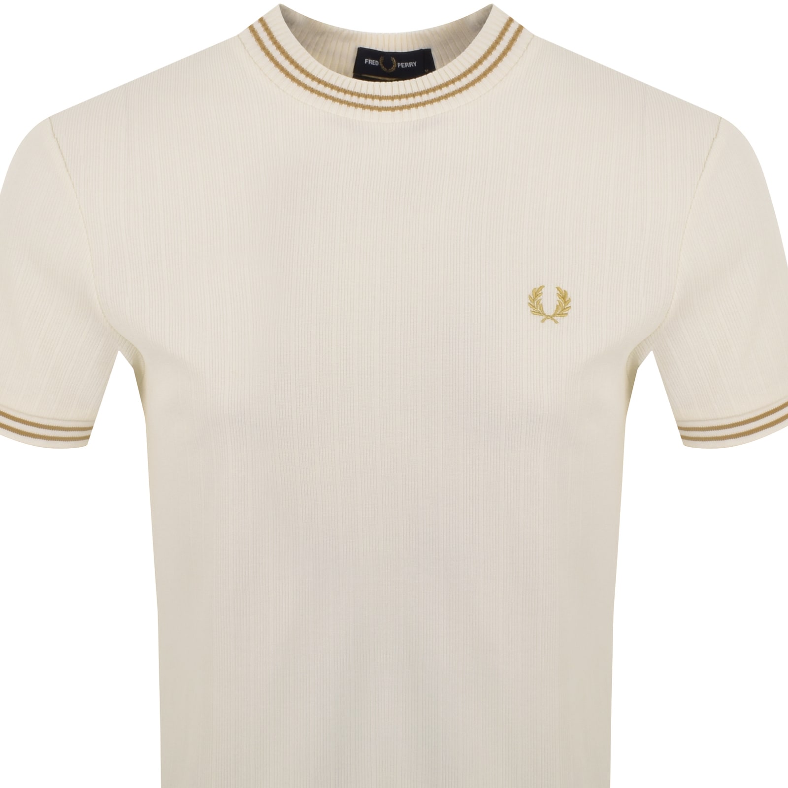 Shop Fred Perry Twin Tipped Ribbed T Shirt Cream