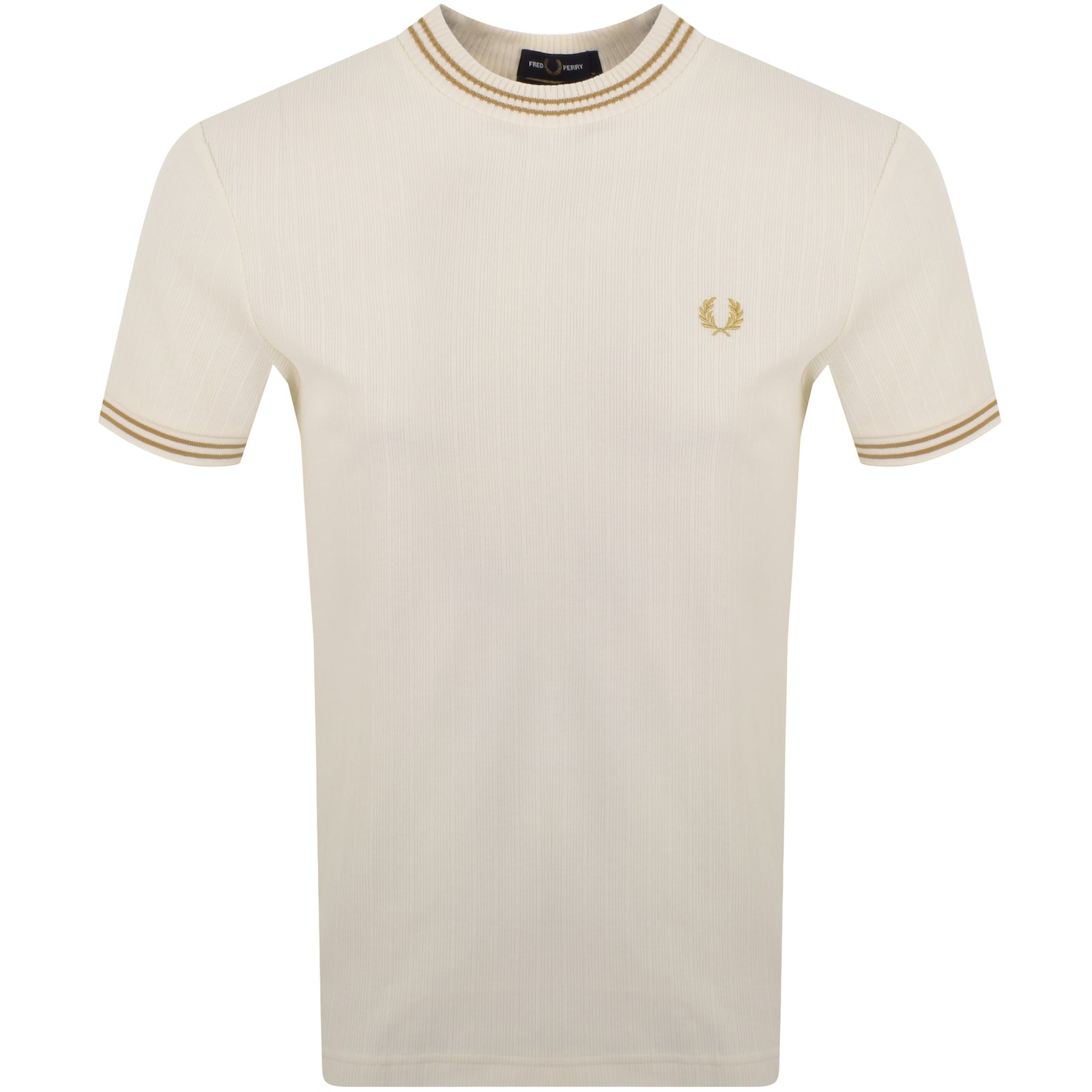 Shop Fred Perry Twin Tipped Ribbed T Shirt Cream