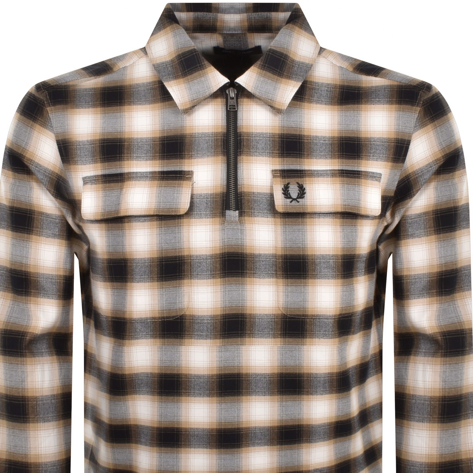 Shop Fred Perry Check Long Sleeved Shirt Cream