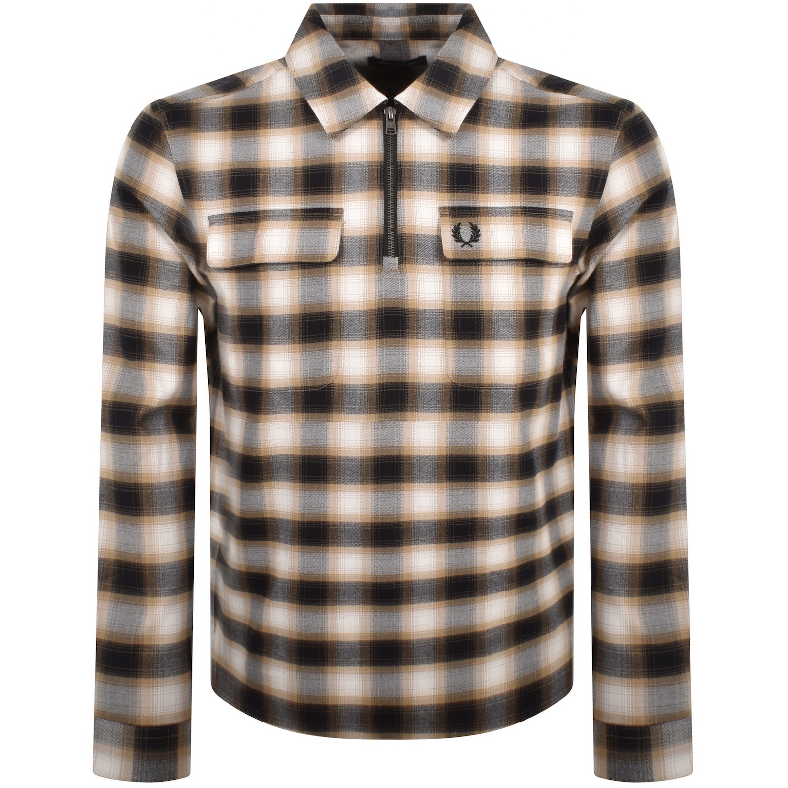 Shop Fred Perry Check Long Sleeved Shirt Cream