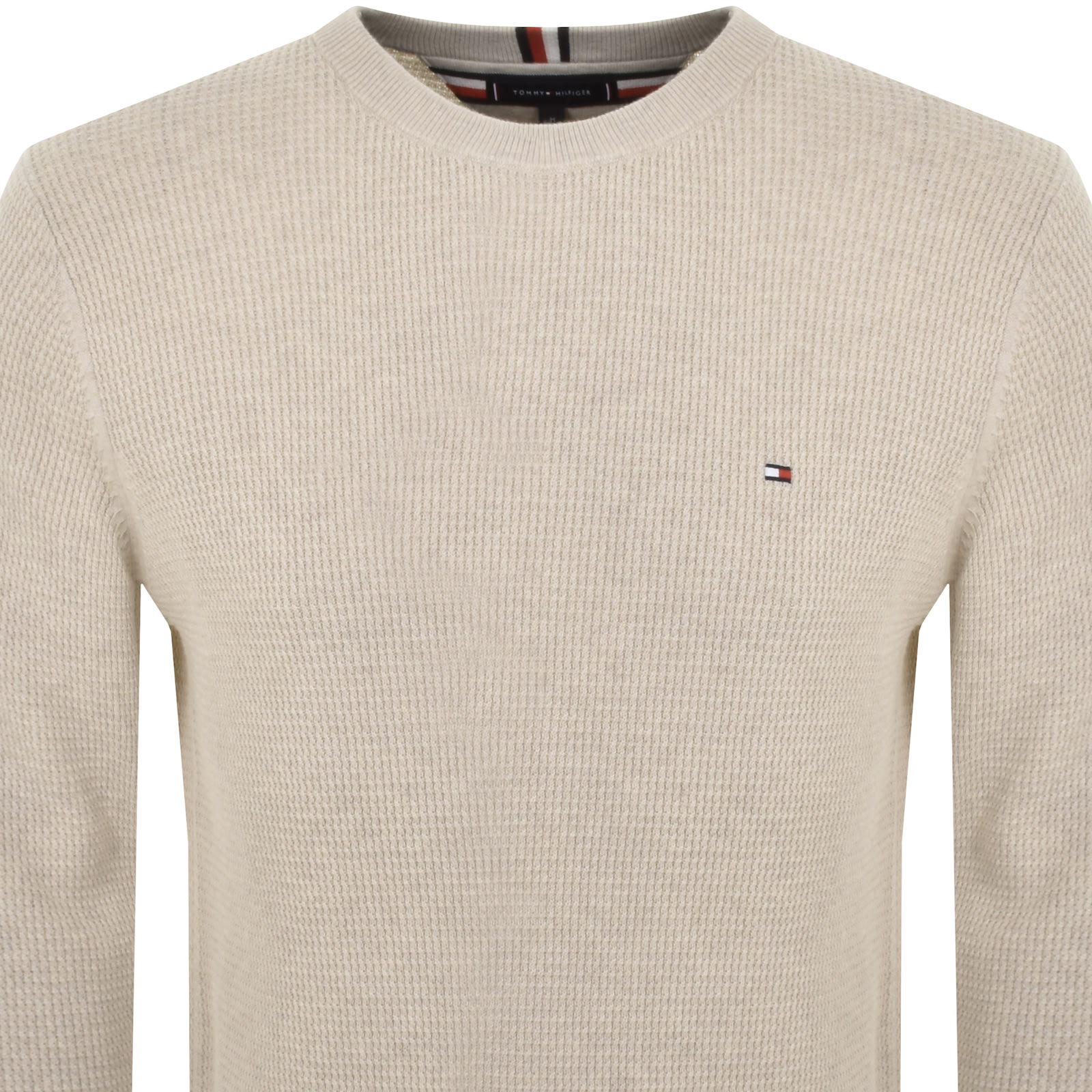 Shop Tommy Hilfiger Waffle Knit Crew Neck Jumper Beige