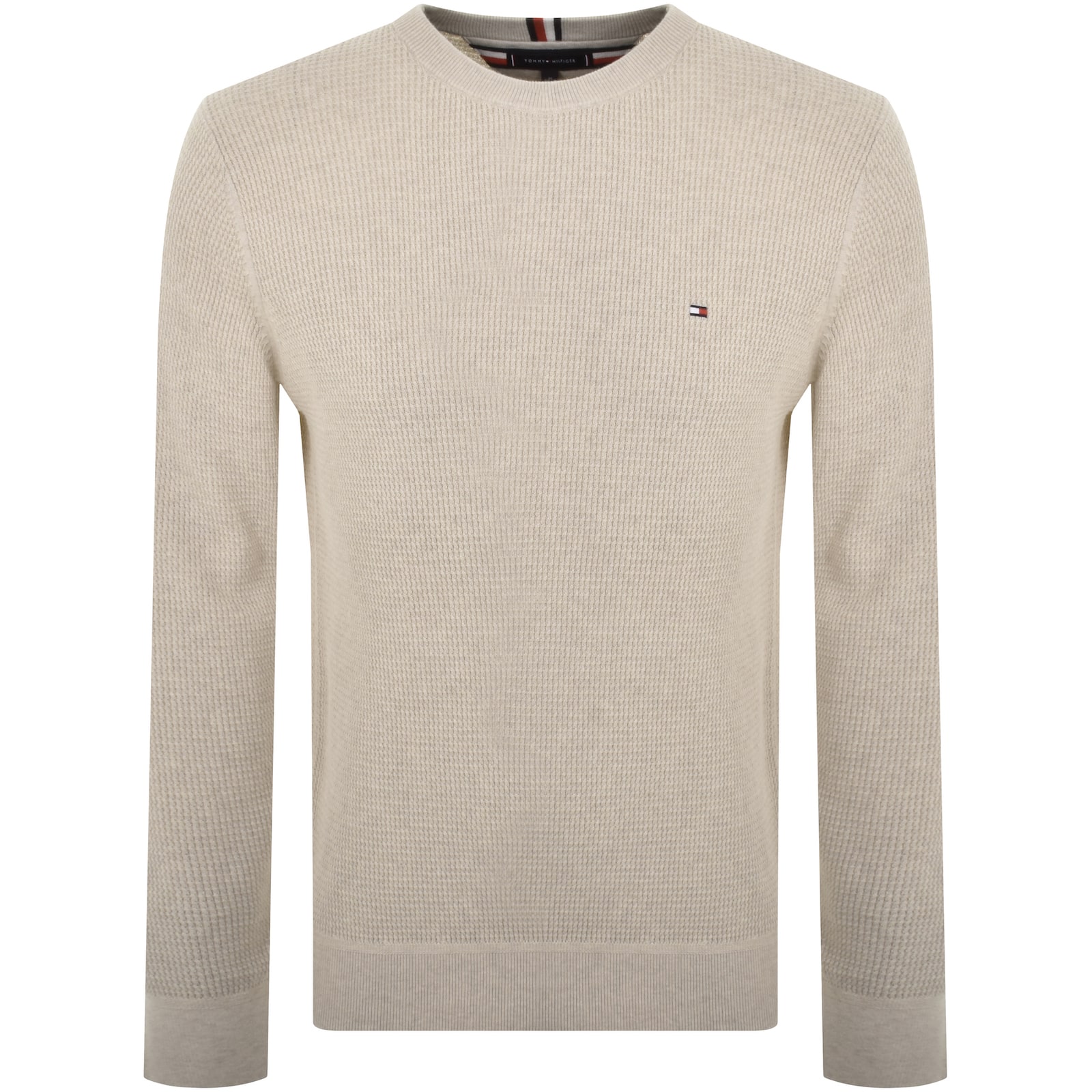 Shop Tommy Hilfiger Waffle Knit Crew Neck Jumper Beige