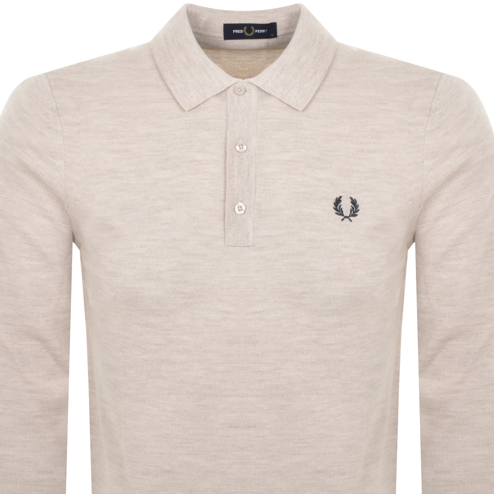 Shop Fred Perry Long Sleeve Knit Polo Beige