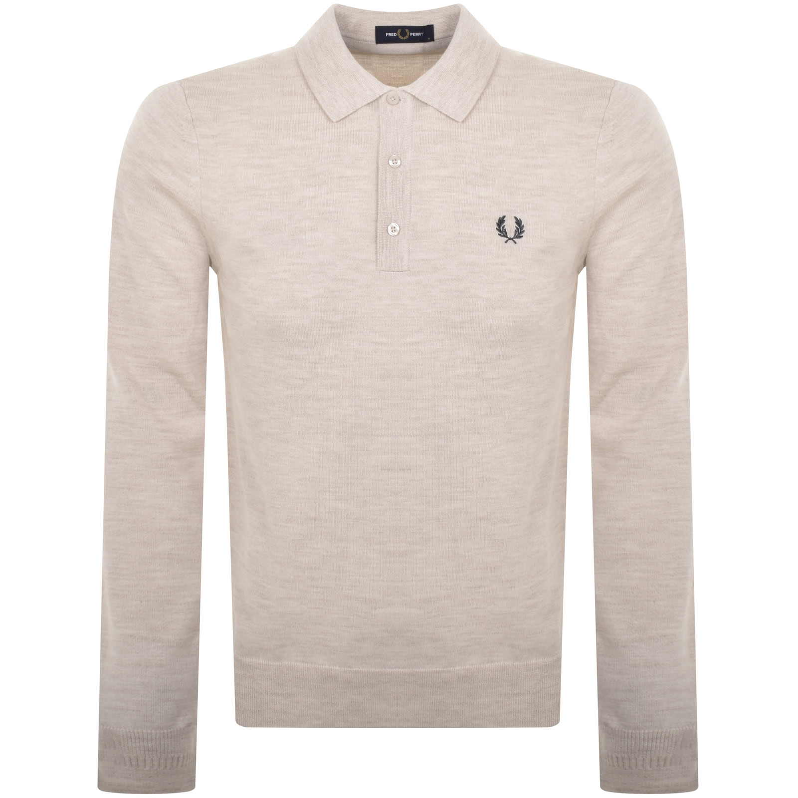 Shop Fred Perry Long Sleeve Knit Polo Beige