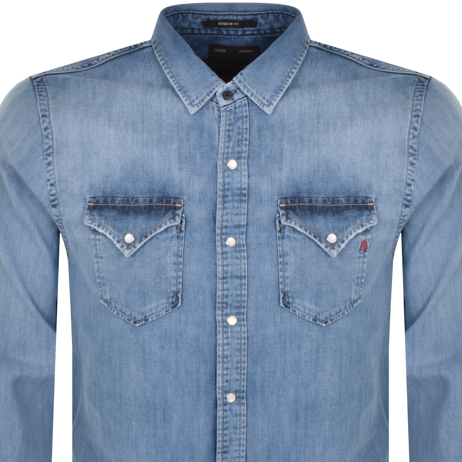 Shop Replay Denim Look Long Sleeved Shirt Blue