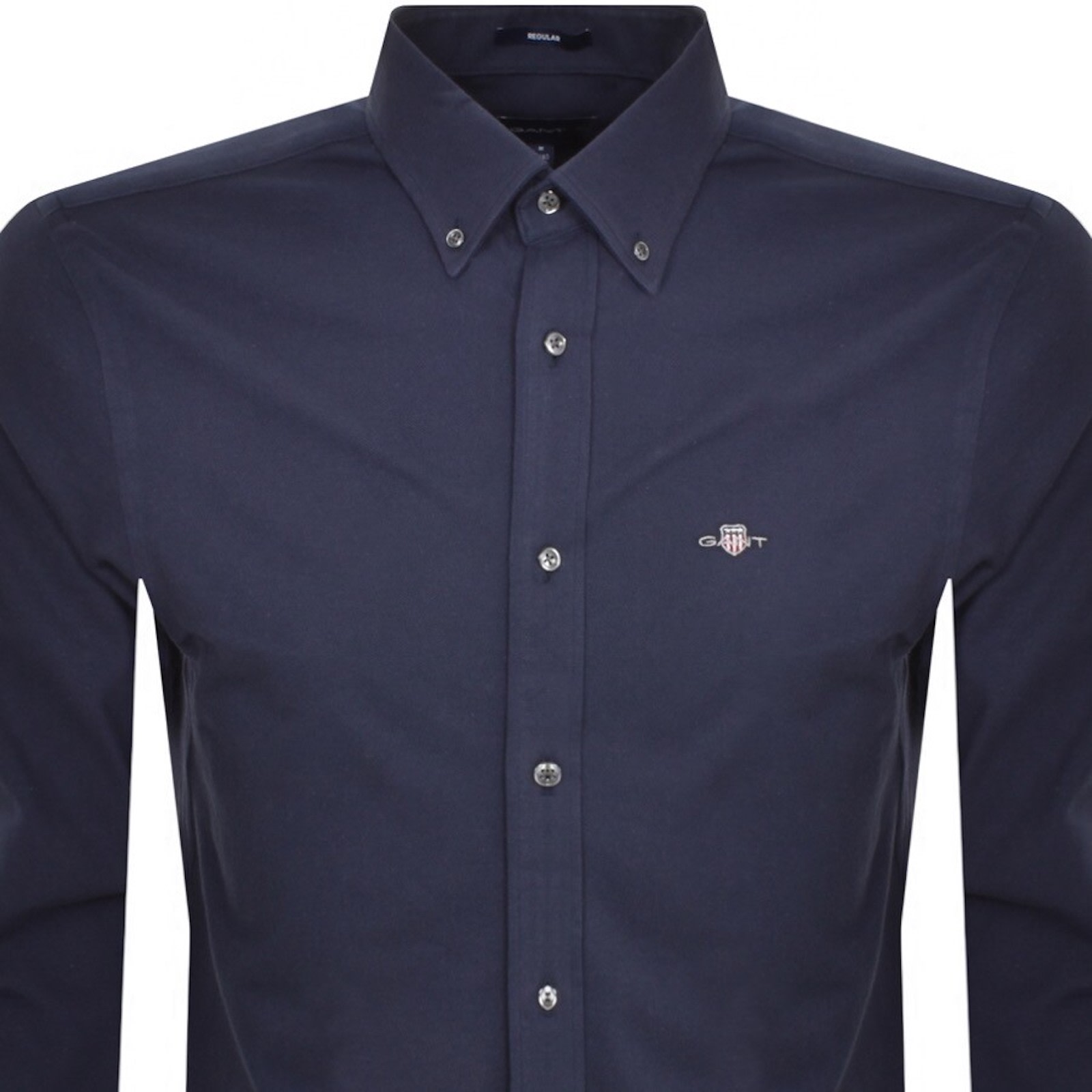 Shop Gant Regular Jersey Pique Long Sleeved Shirt Navy