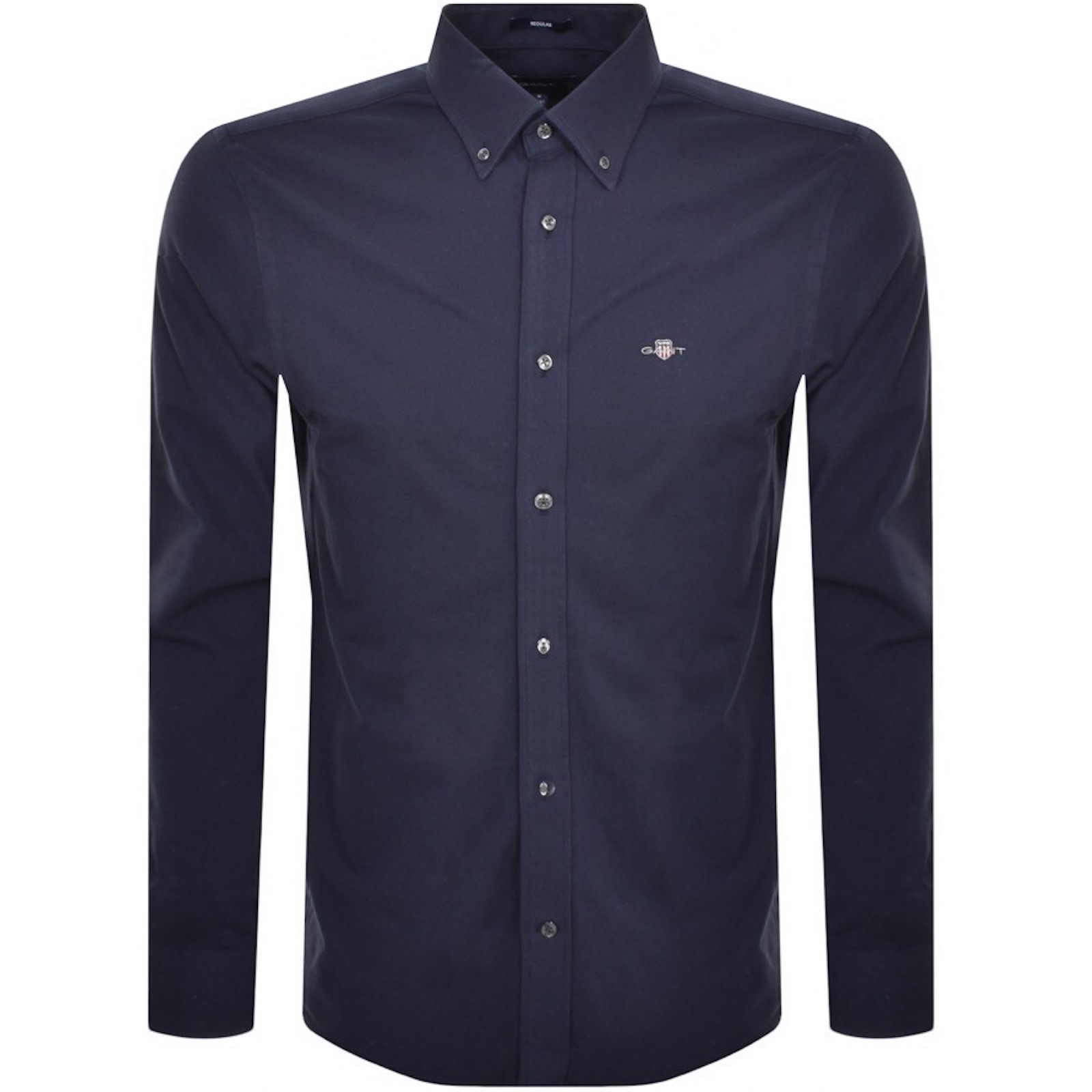 Shop Gant Regular Jersey Pique Long Sleeved Shirt Navy