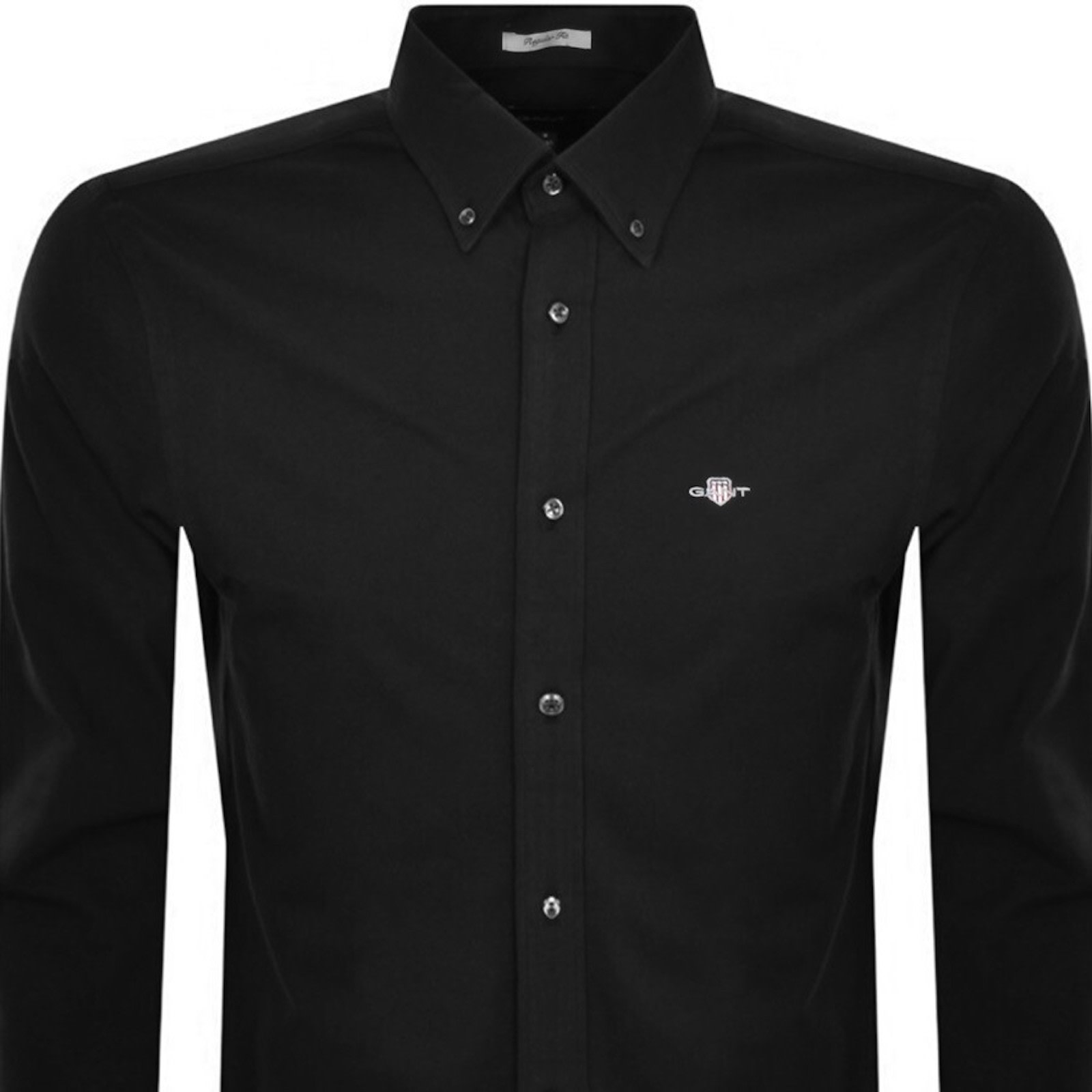 Shop Gant Regular Jersey Pique Long Sleeved Shirt Black