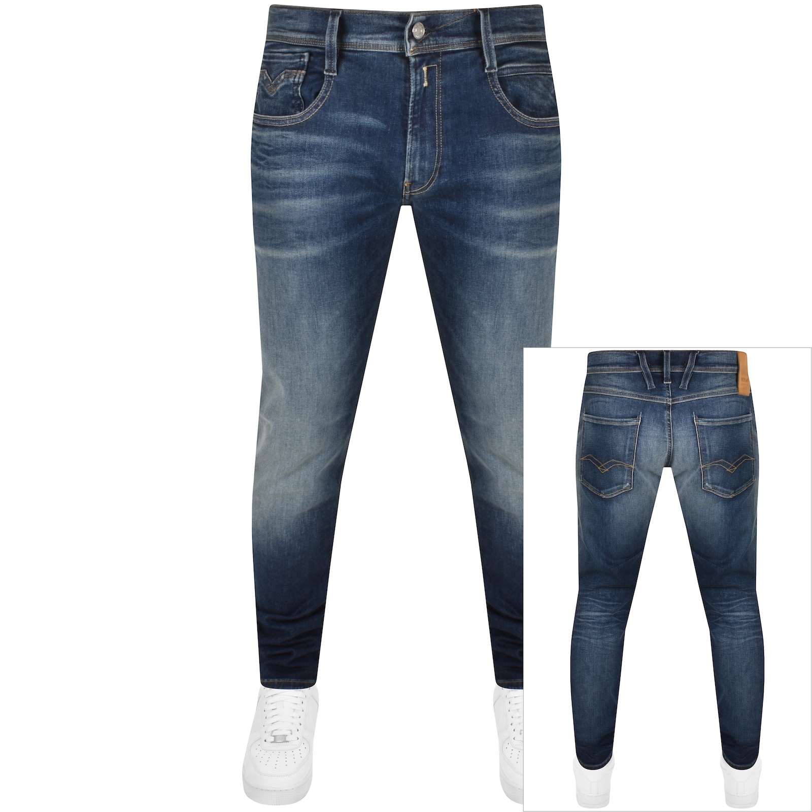 Shop Replay Anbass Slim Fit Mid Wash Jeans Blue