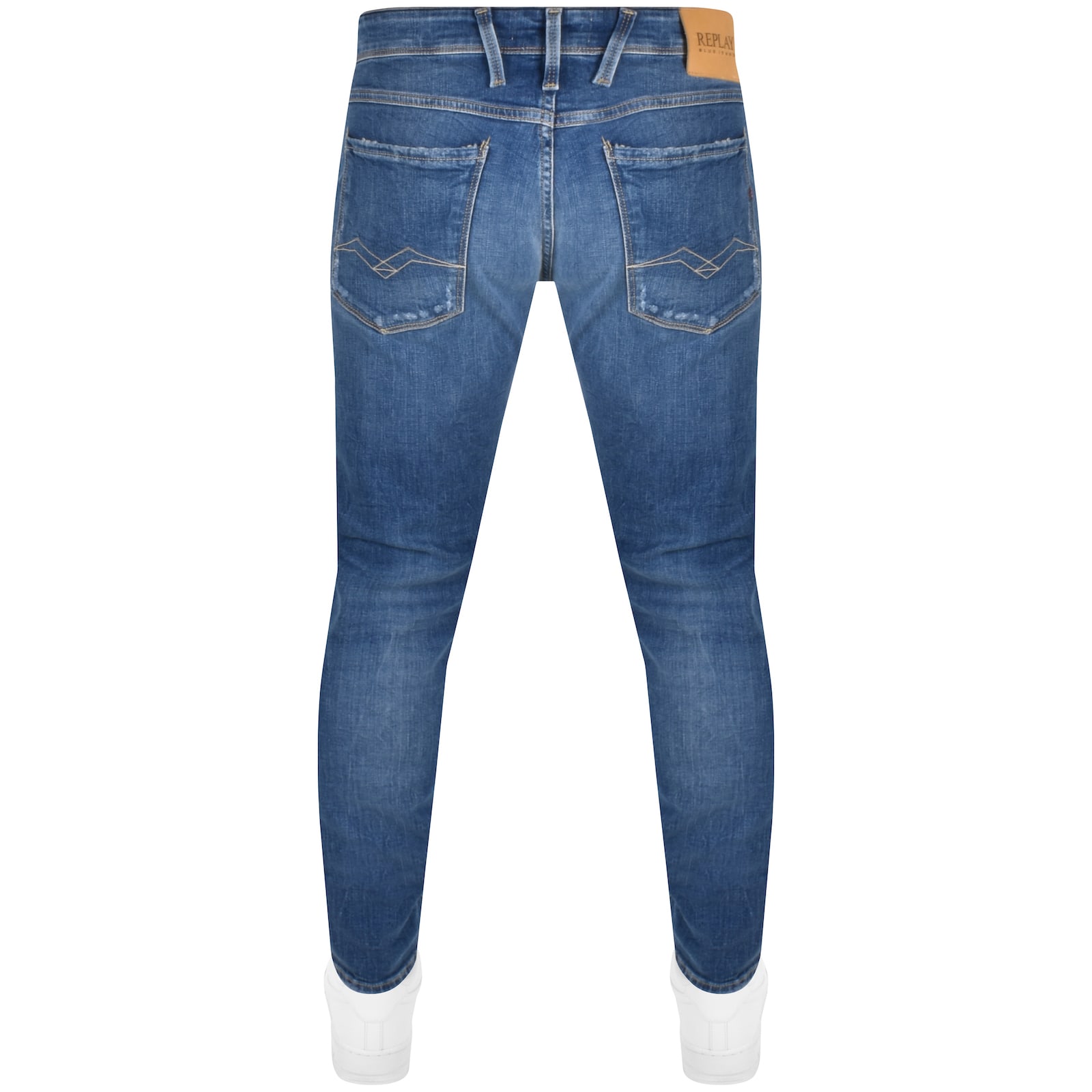 Shop Replay Anbass 573 Slim Fit Mid Wash Jeans In Blue