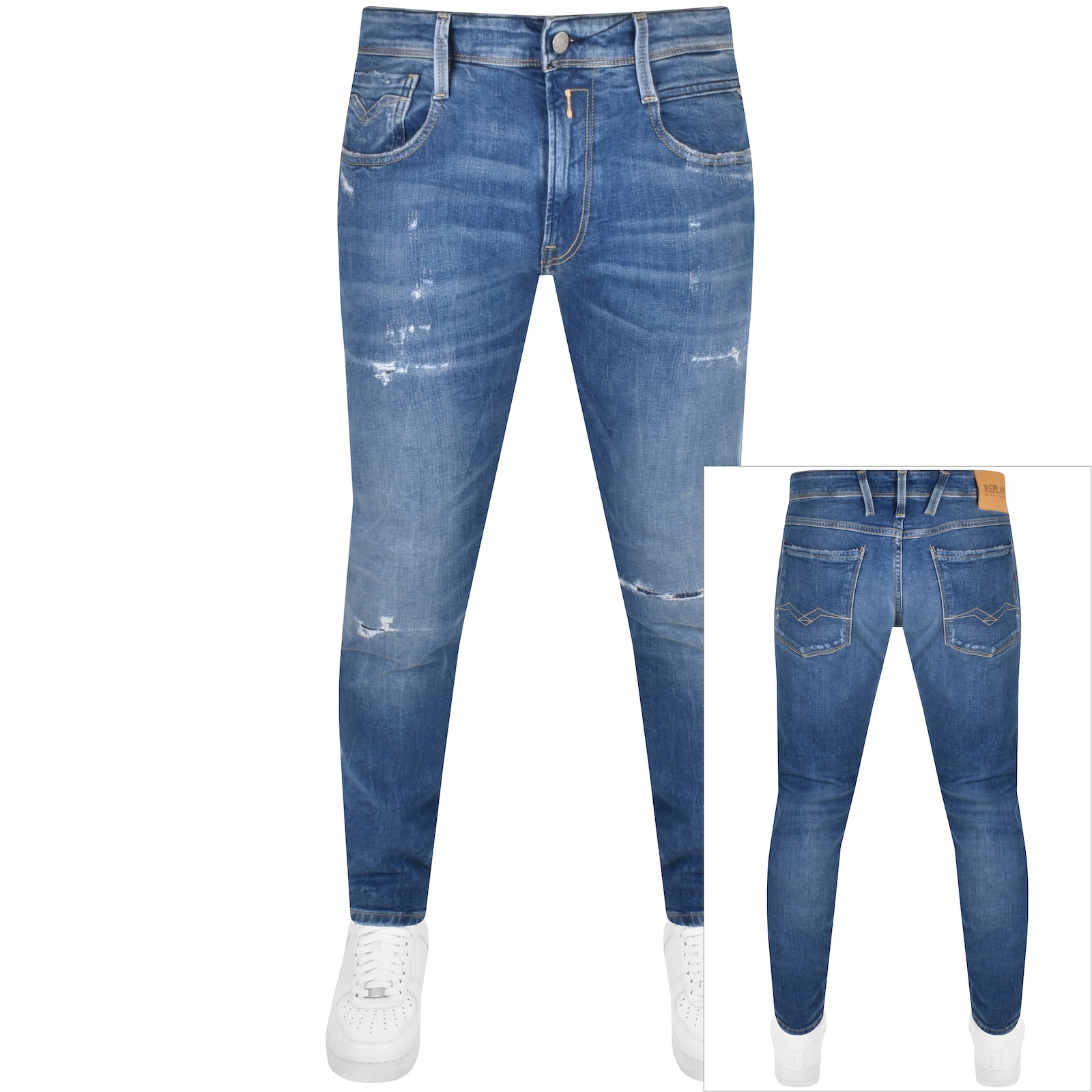 Shop Replay Anbass 573 Slim Fit Mid Wash Jeans In Blue