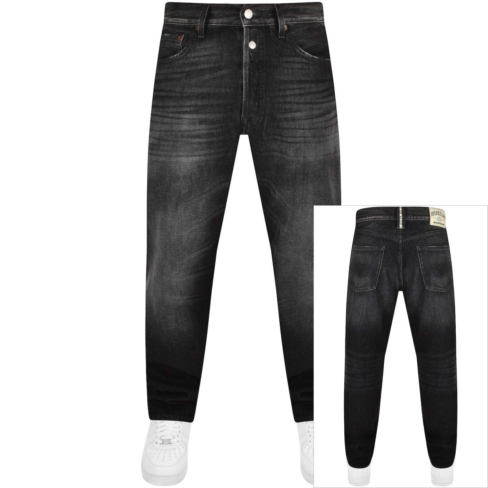 Shop Replay M9z1 Straight Jeans Dark Wash Black