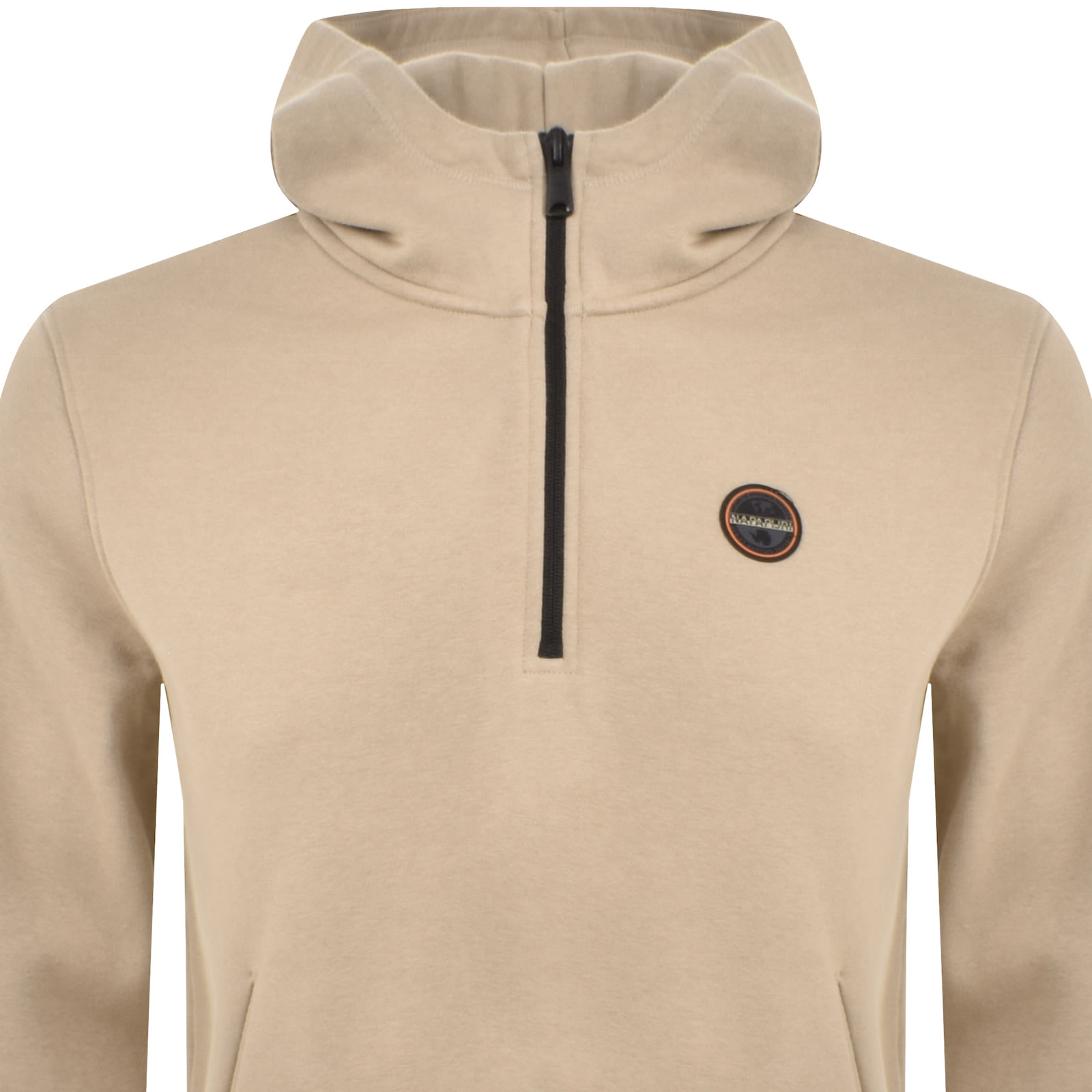 Shop Napapijri B Badge Hoodie Beige