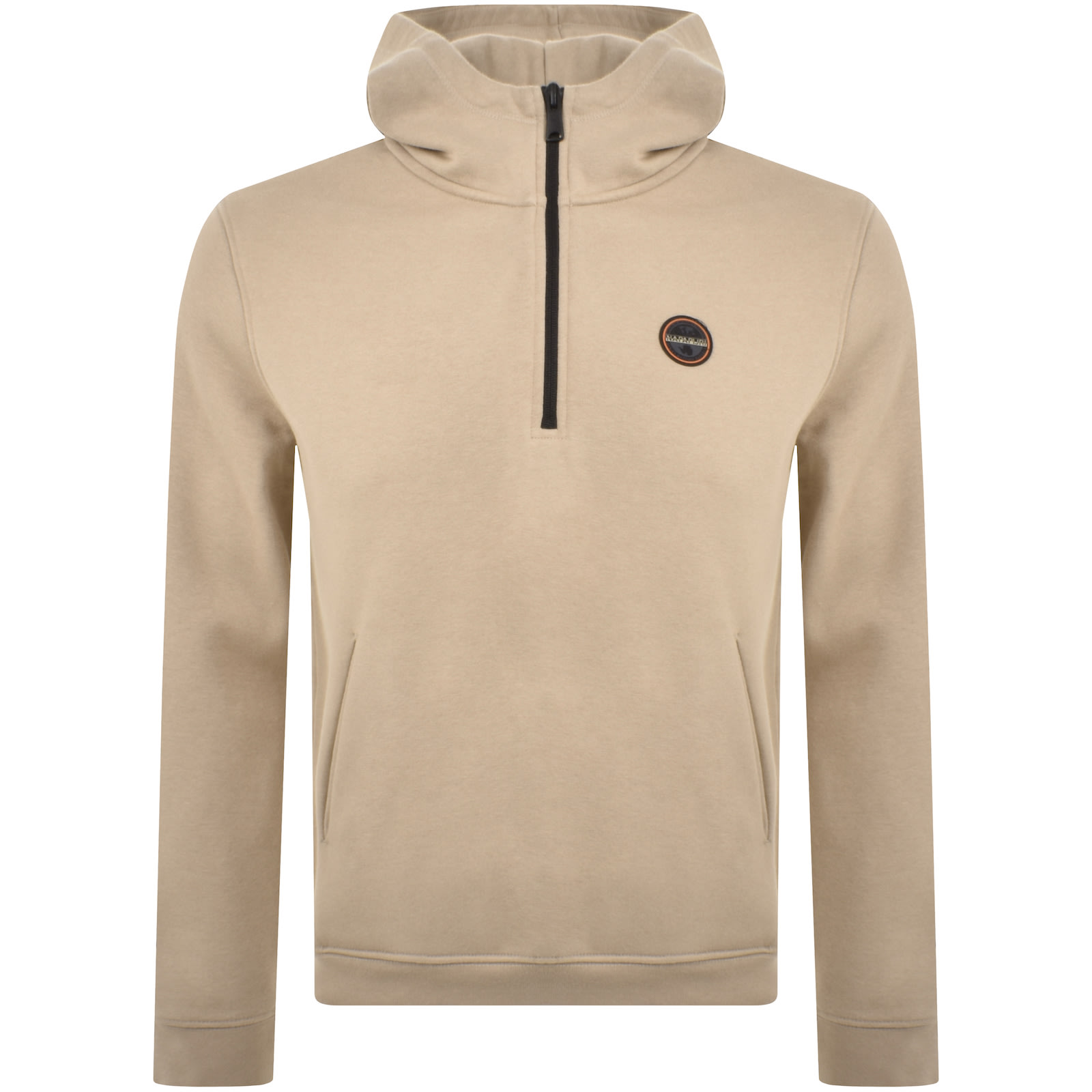 Shop Napapijri B Badge Hoodie Beige