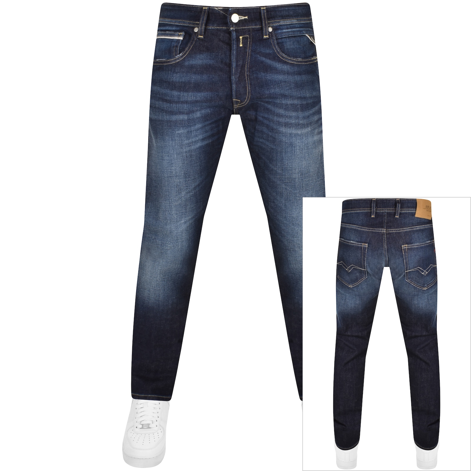 Shop Replay Grover Straight Fit Dark Wash Jeans Blue