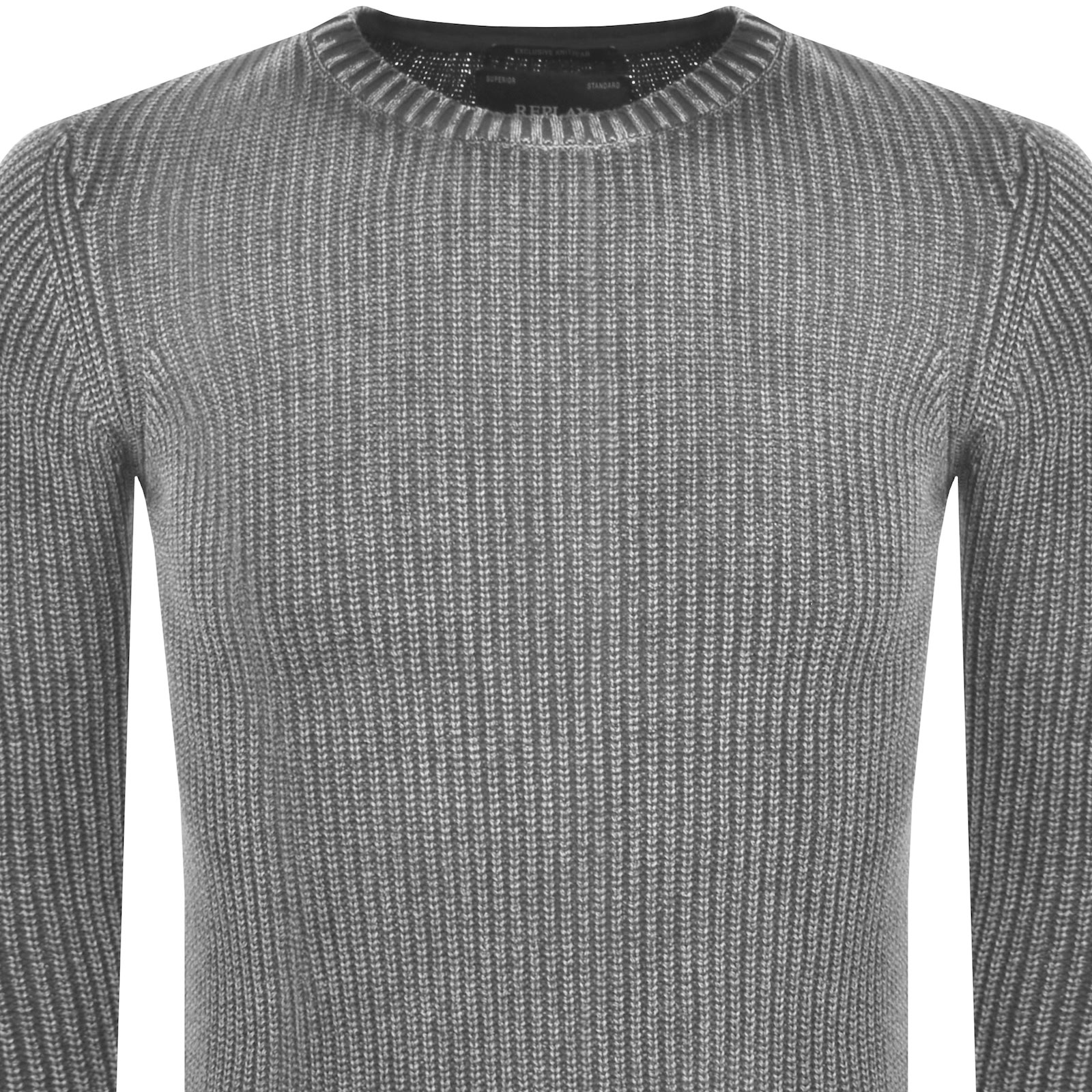 Replay Crew Neck Knit Jumper Grey In Grey