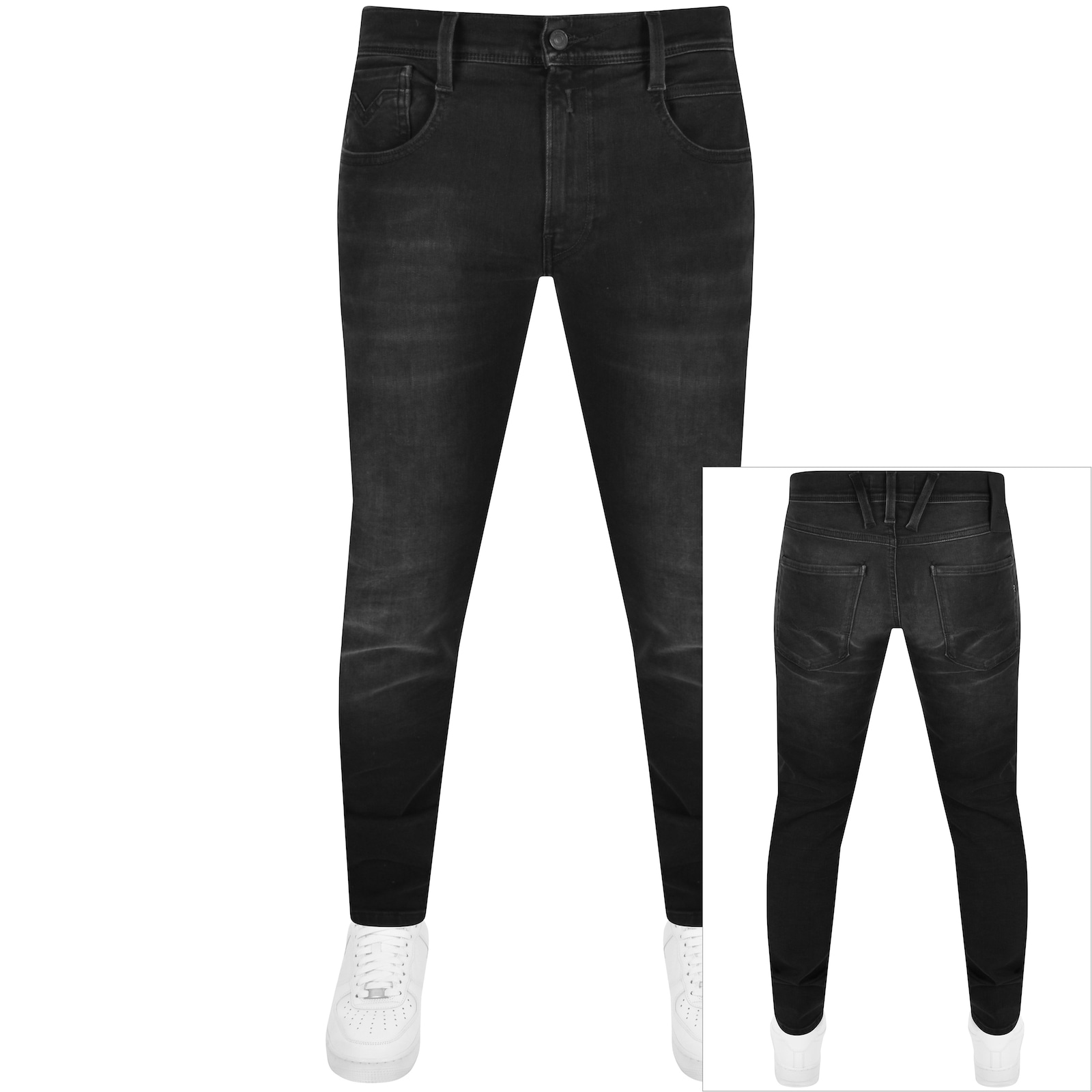 Shop Replay Anbass Hyperflex Slim Fit Jeans Black