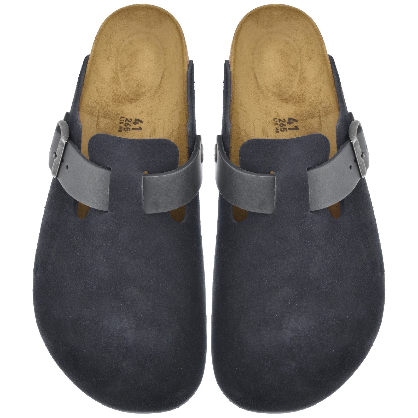 Shop Birkenstock Boston Mixed Leather Mules Navy