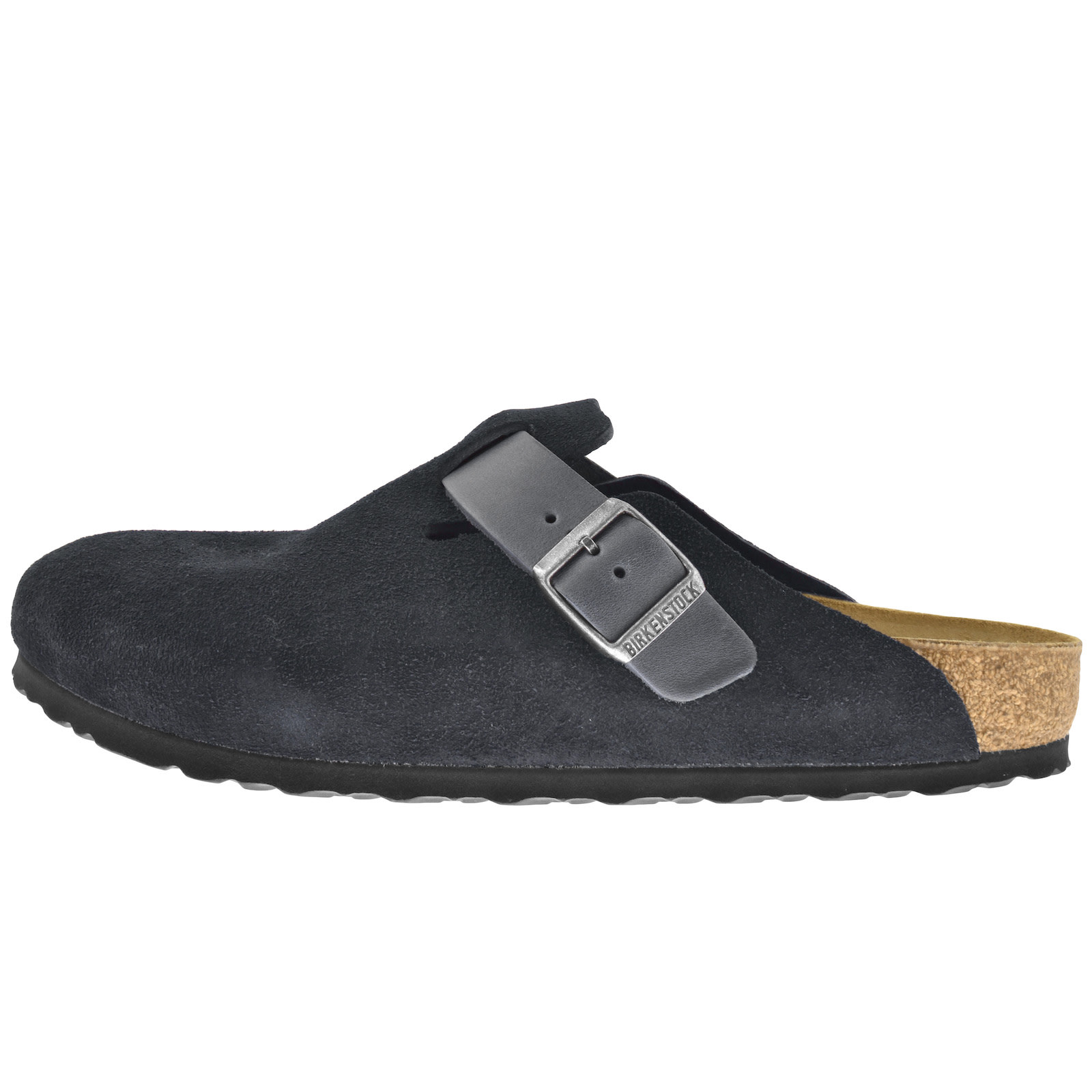 Shop Birkenstock Boston Mixed Leather Mules Navy