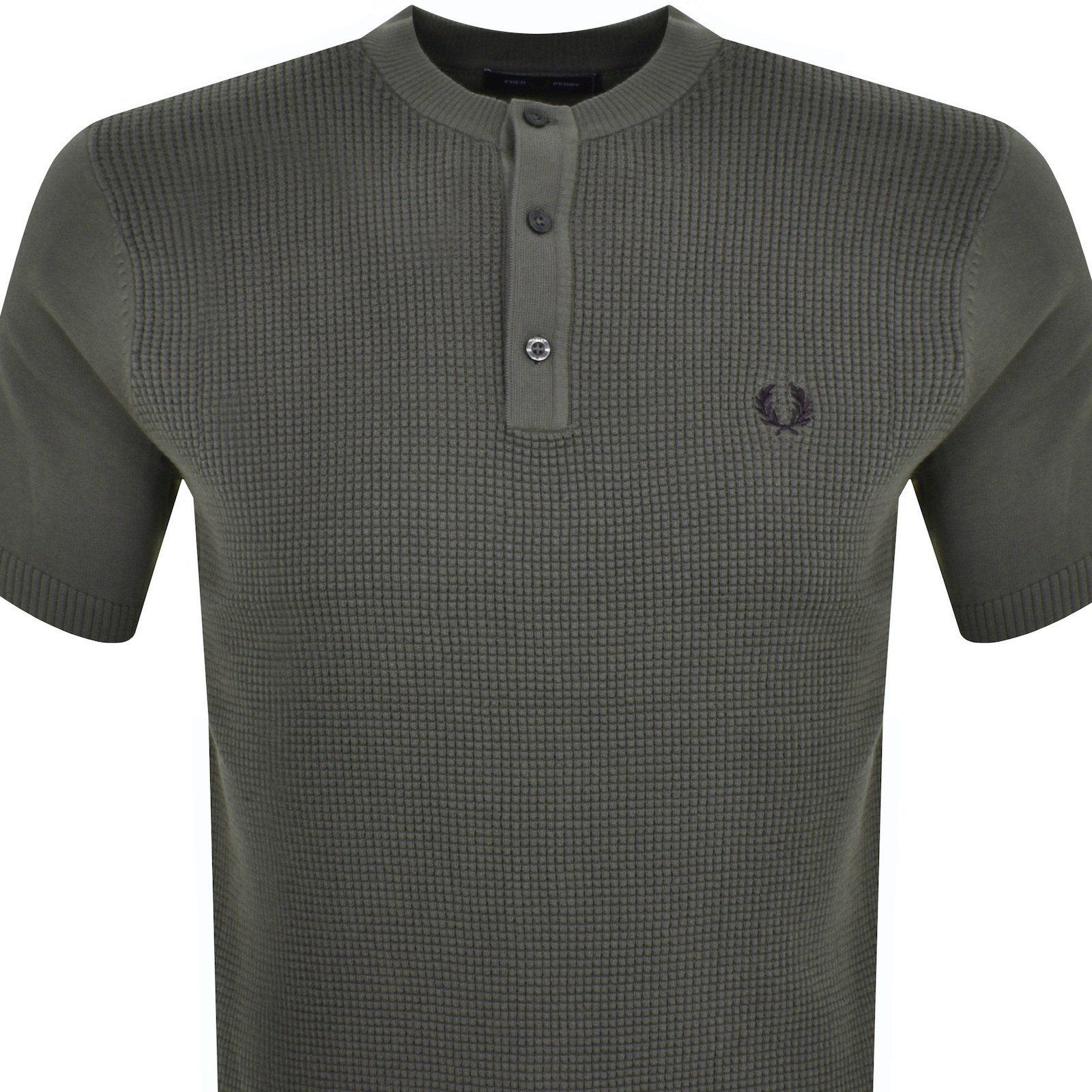 Shop Fred Perry Waffle Knit Henley Shirt Green