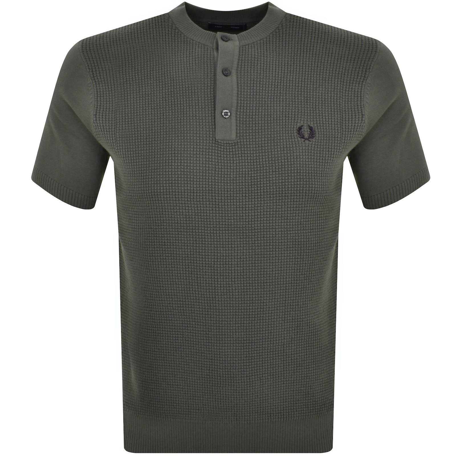 Shop Fred Perry Waffle Knit Henley Shirt Green