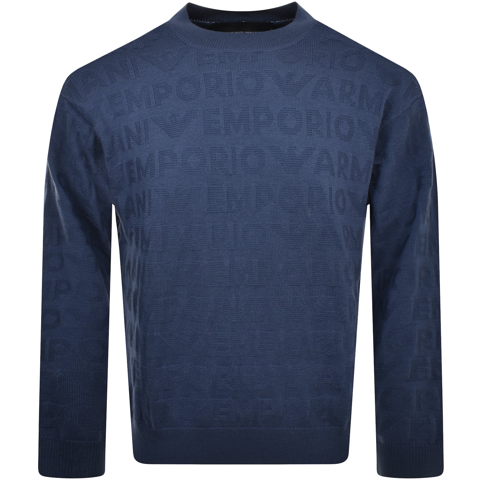 Shop Armani Collezioni Emporio Armani Logo Wool Jumper Blue