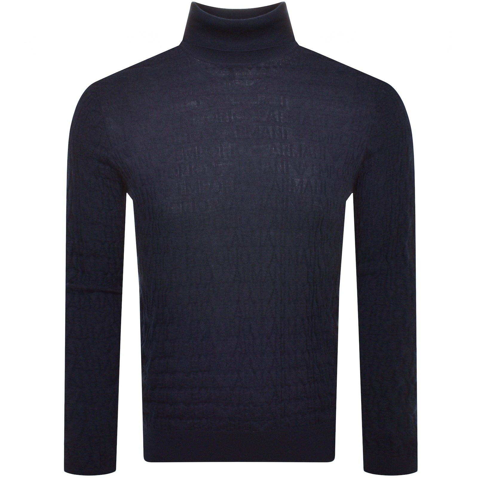 Armani Collezioni Emporio Armani Roll Neck Logo Wool Jumper Navy In Navy