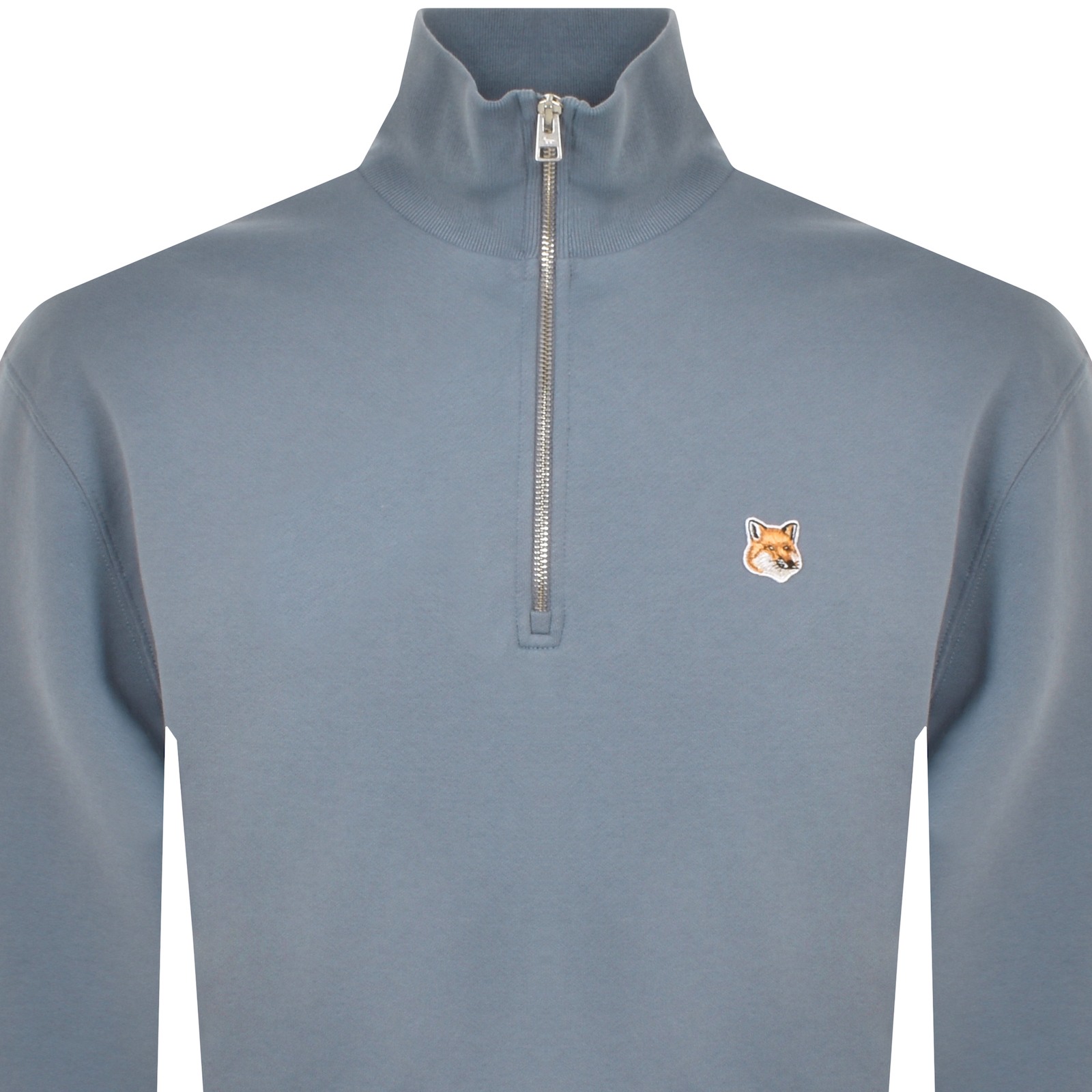 Maison Kitsuné Fox Head-patch Half-zip Sweatshirt In Blue