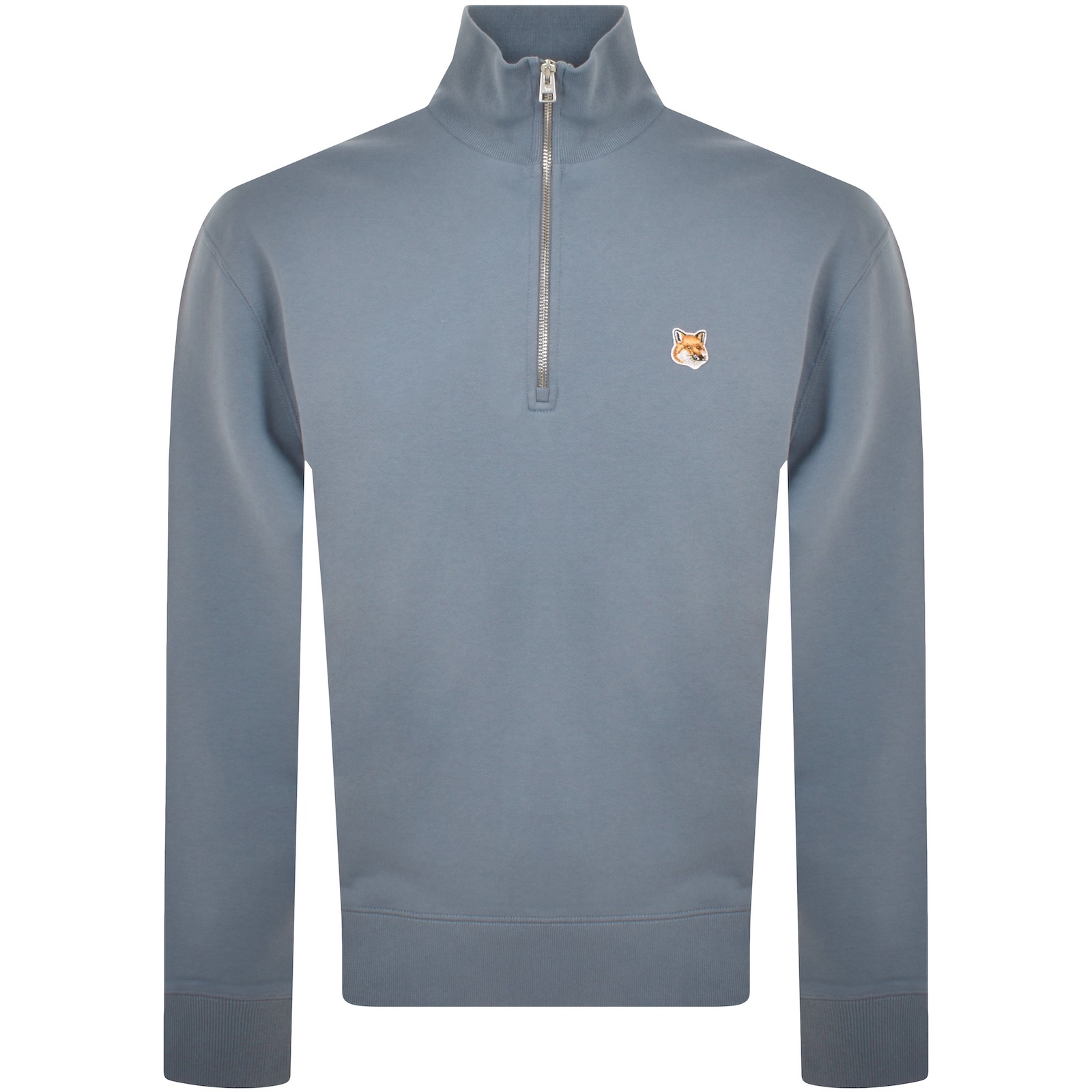 Maison Kitsuné Fox Head-patch Half-zip Sweatshirt In Blue