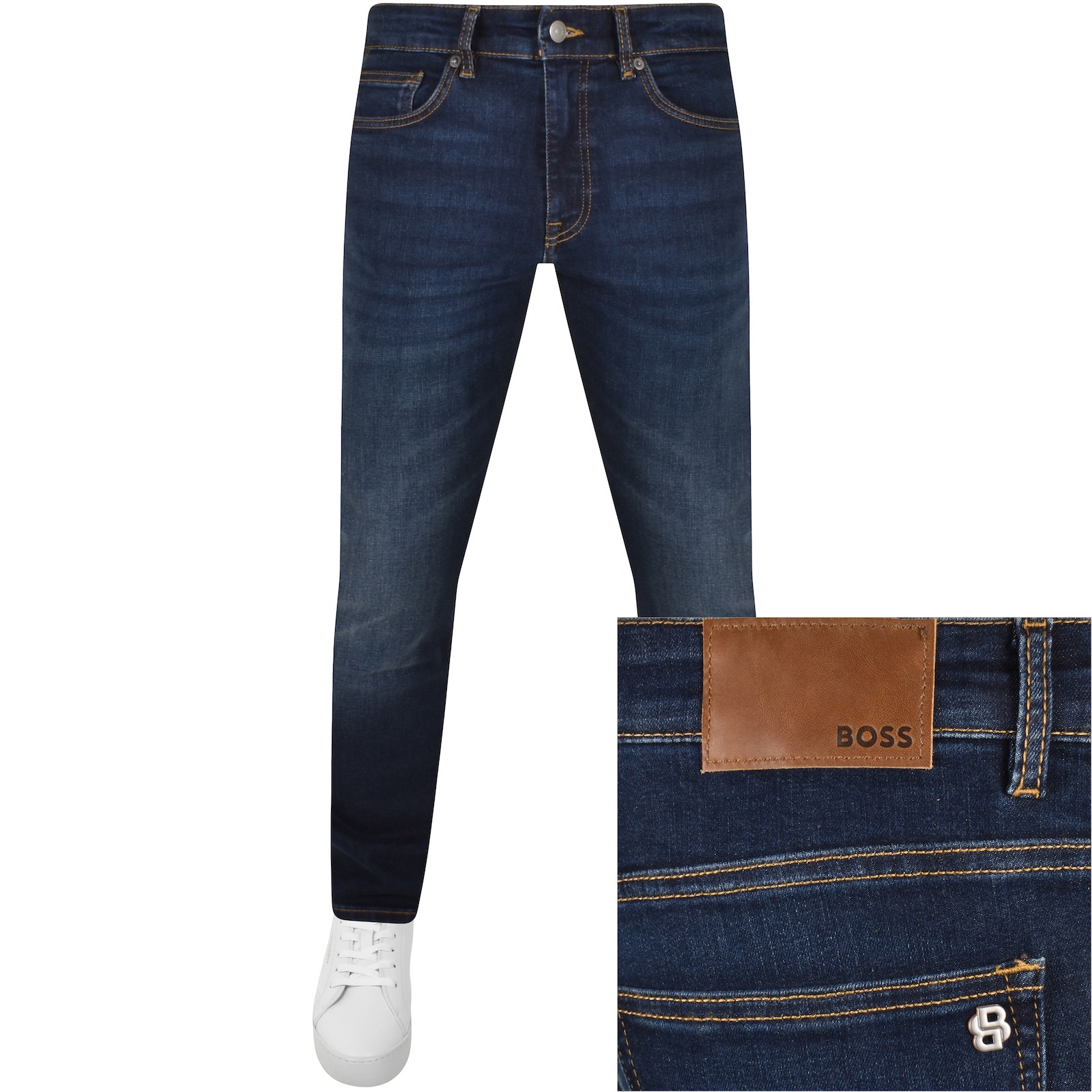 Shop Boss Casual Boss Delaware Slim Fit Jeans Dark Wash Blue In Navy