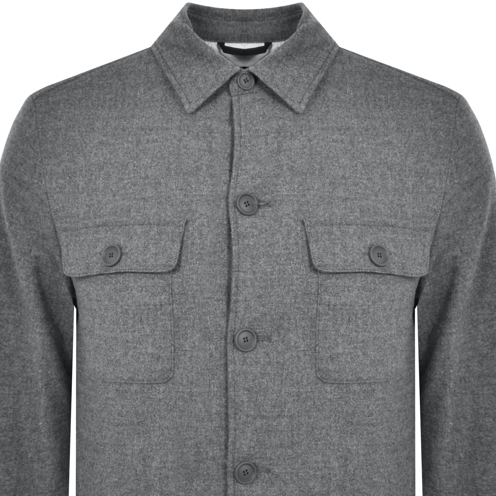 Hugo Boss Boss Brushed Flannel Overshirt With Quilted Interior In Grey