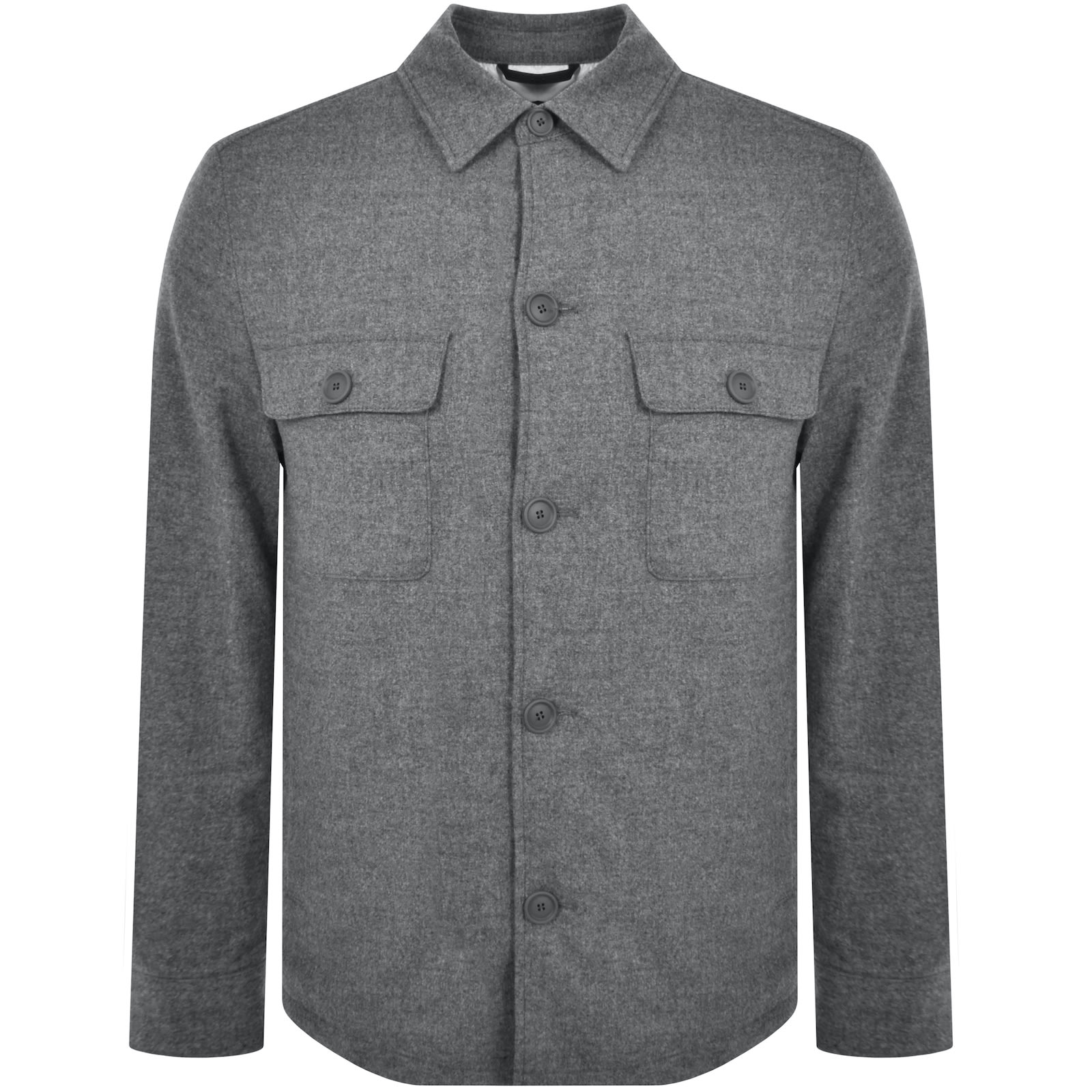 Hugo Boss Boss Brushed Flannel Overshirt With Quilted Interior In Grey