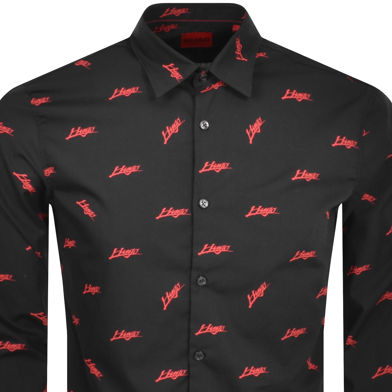 Shop Hugo Ermo Logo Pattern Shirt Black