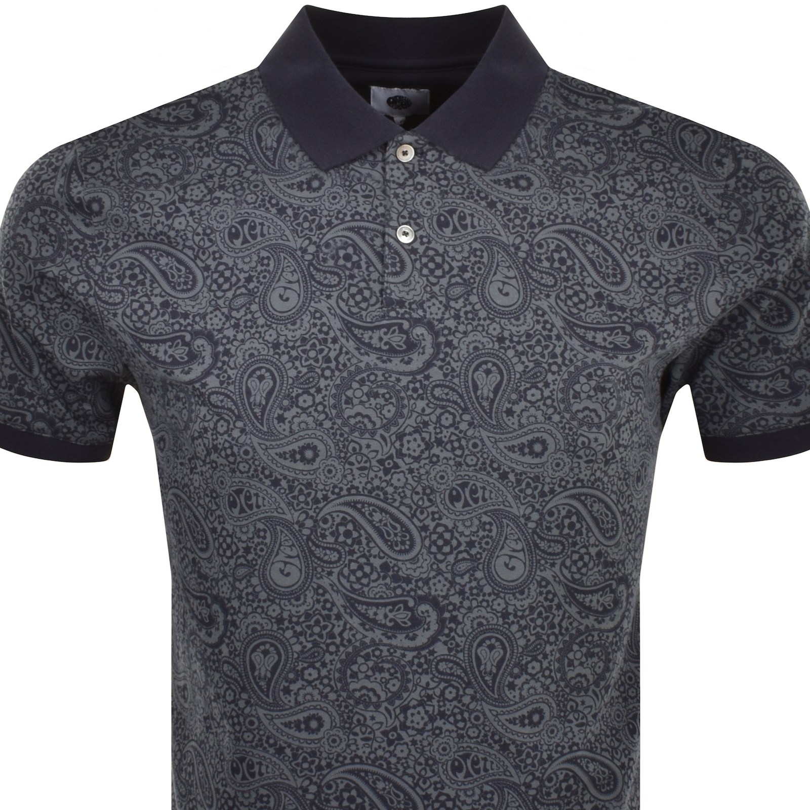 Shop Pretty Green Paisley Polo T Shirt Navy