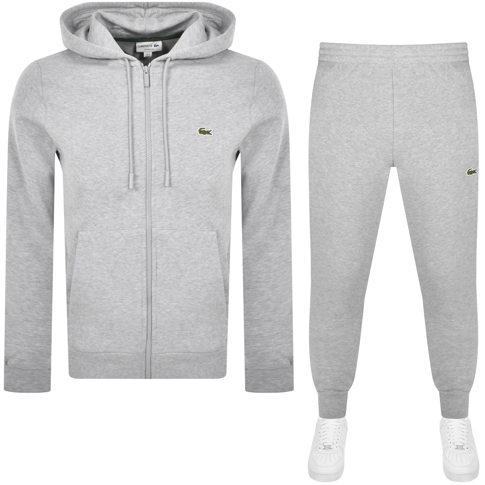 Shop Lacoste Full Zip Hooded Tracksuit Grey