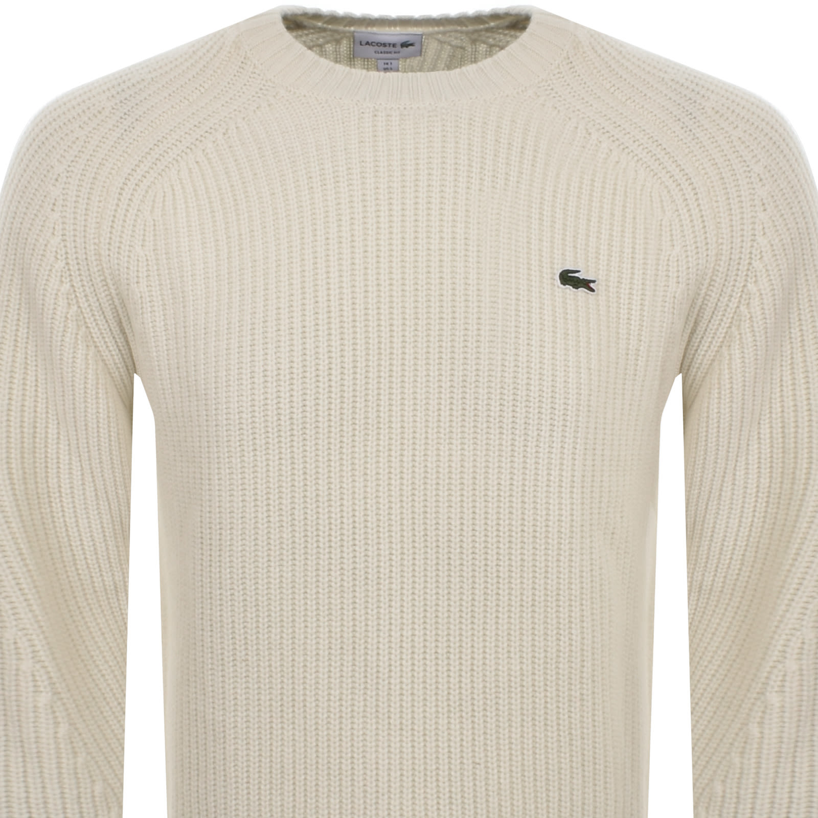 Shop Lacoste Crew Neck Knit Jumper Cream