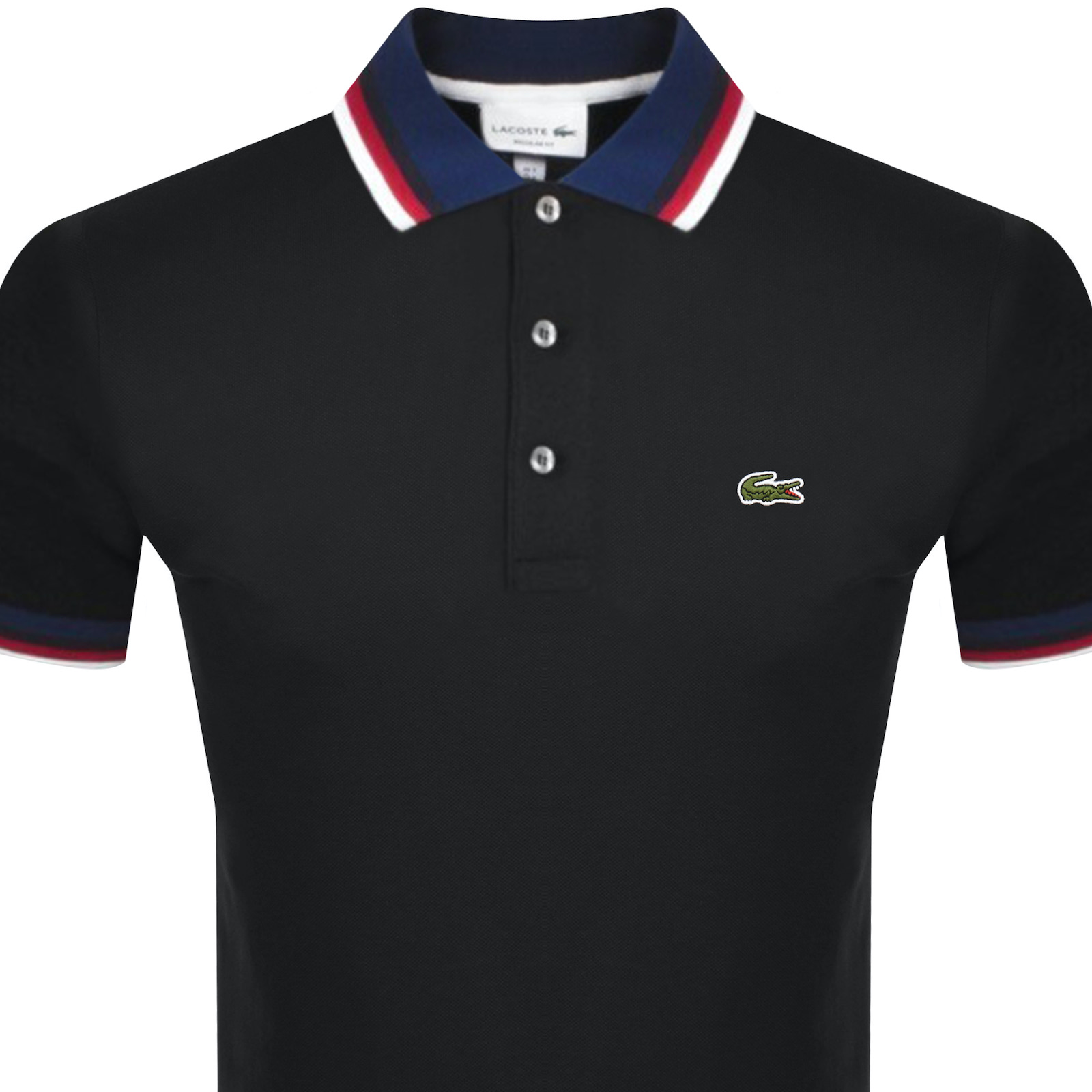 Shop Lacoste Stripe Collar Polo T Shirt Black