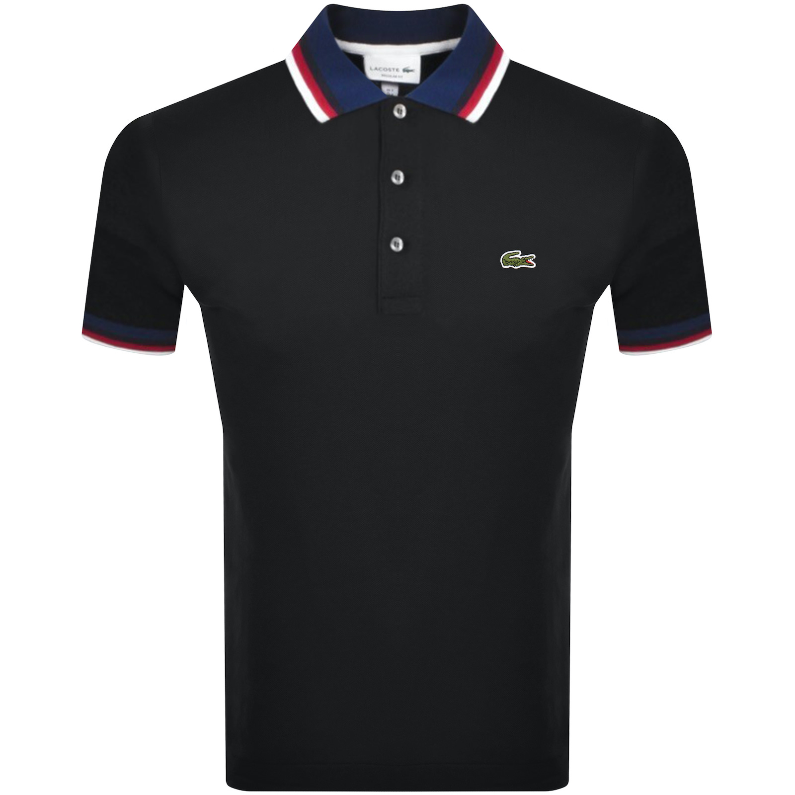 Shop Lacoste Stripe Collar Polo T Shirt Black