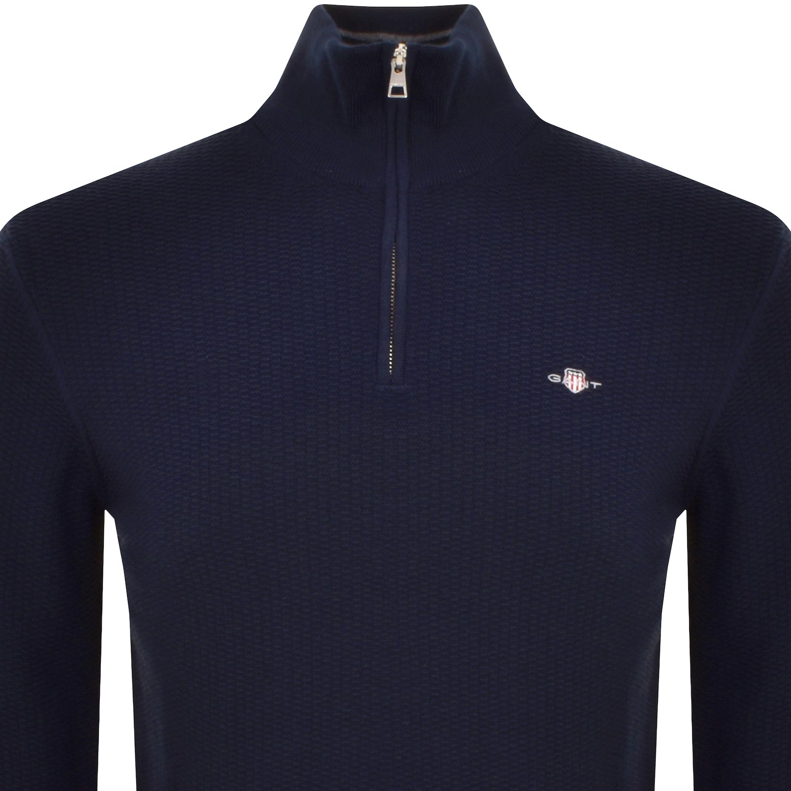 Shop Gant Half Zip Textured Sweatshirt Navy