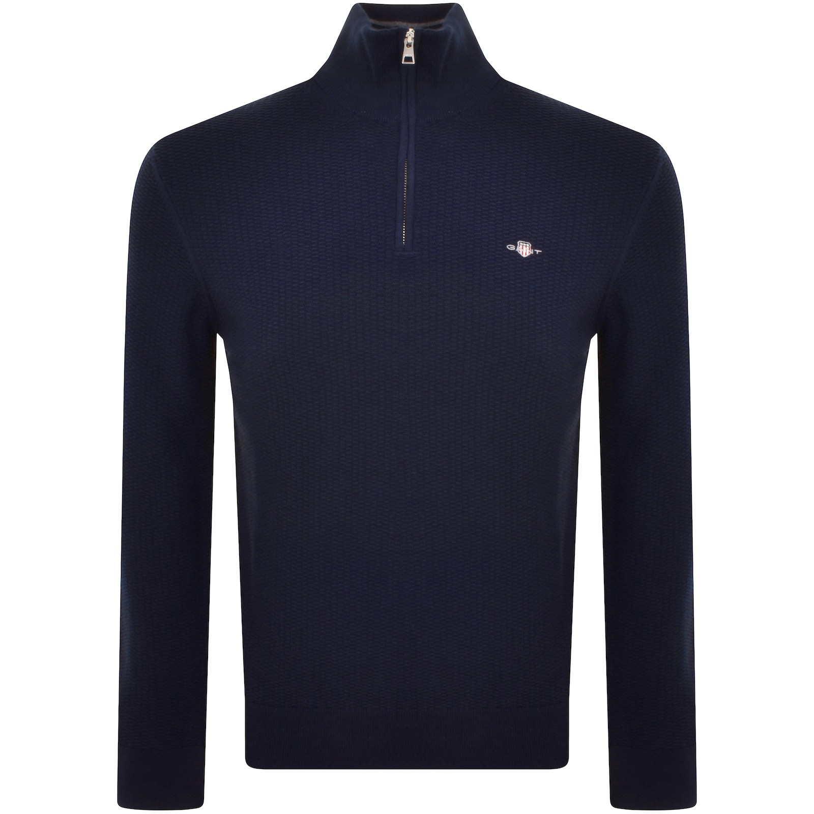 Shop Gant Half Zip Textured Sweatshirt Navy