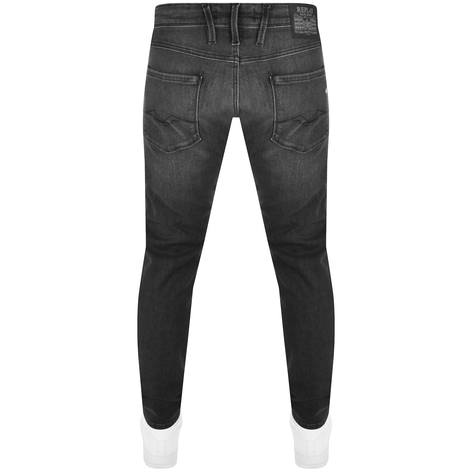 Shop Replay Anbass Slim Fit Mid Wash Jeans In Black