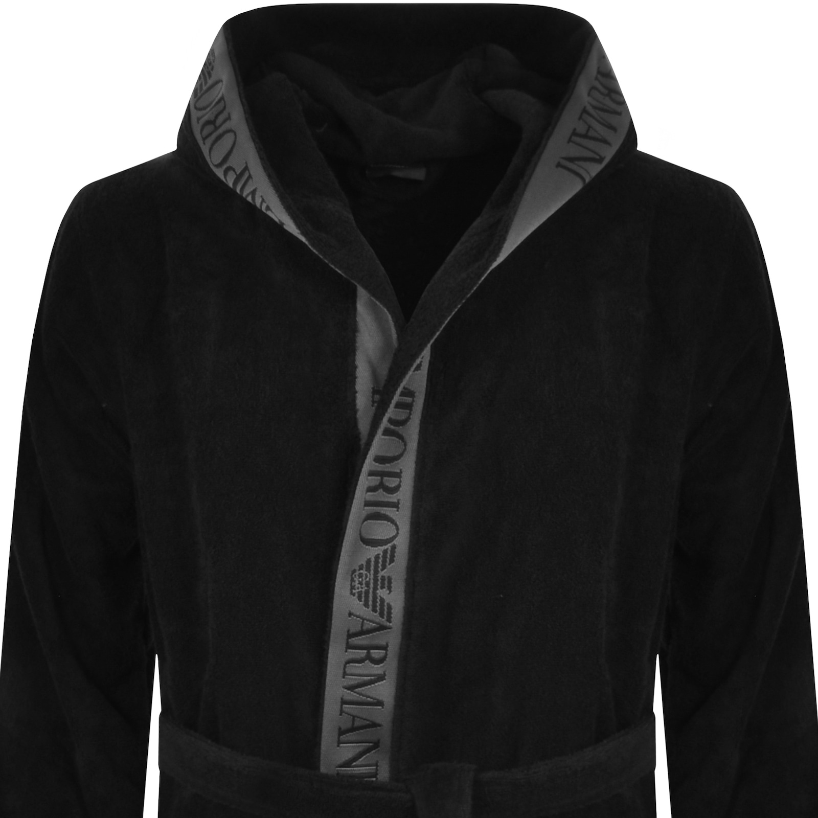 Shop Armani Collezioni Emporio Armani Hooded Dressing Gown Black