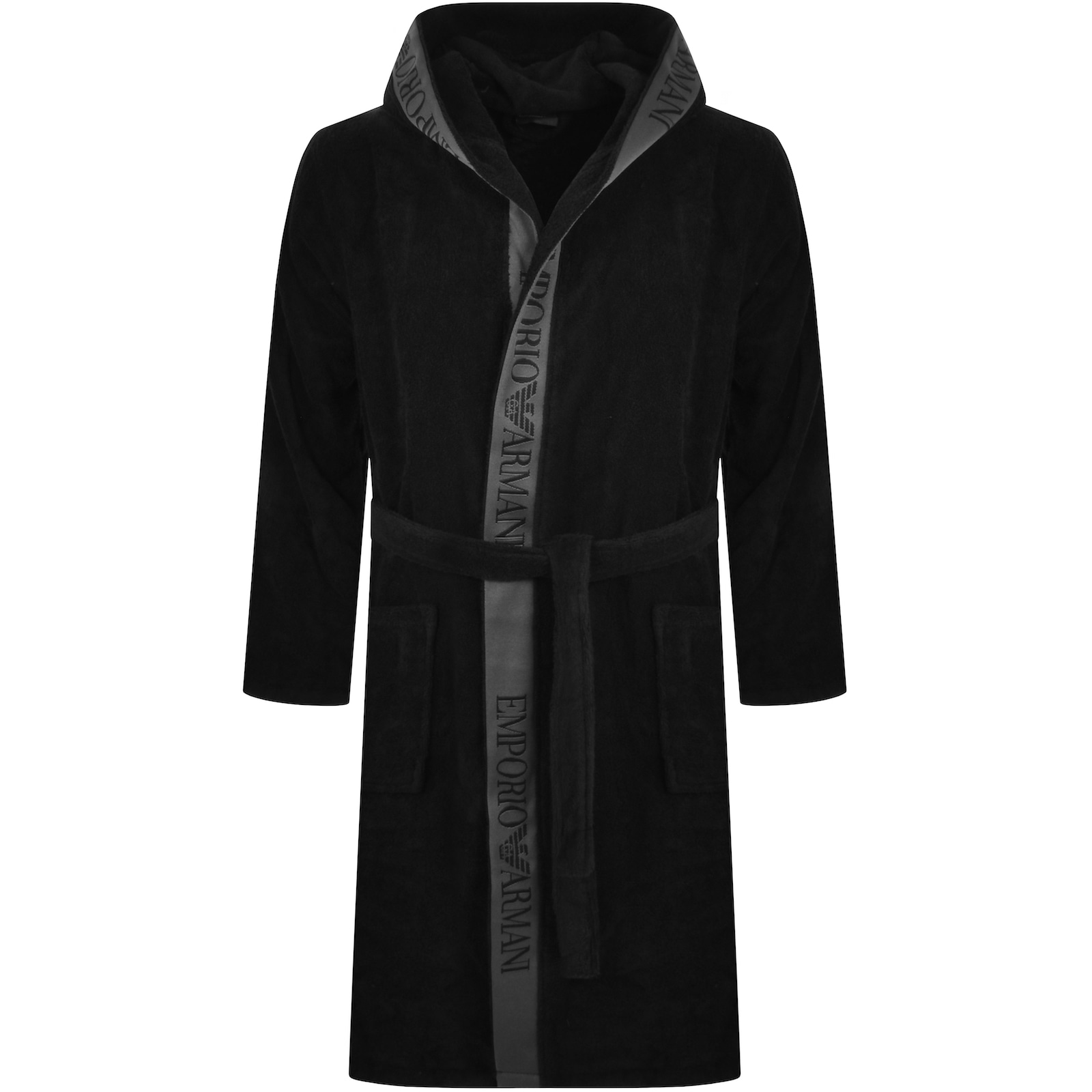 Shop Armani Collezioni Emporio Armani Hooded Dressing Gown Black