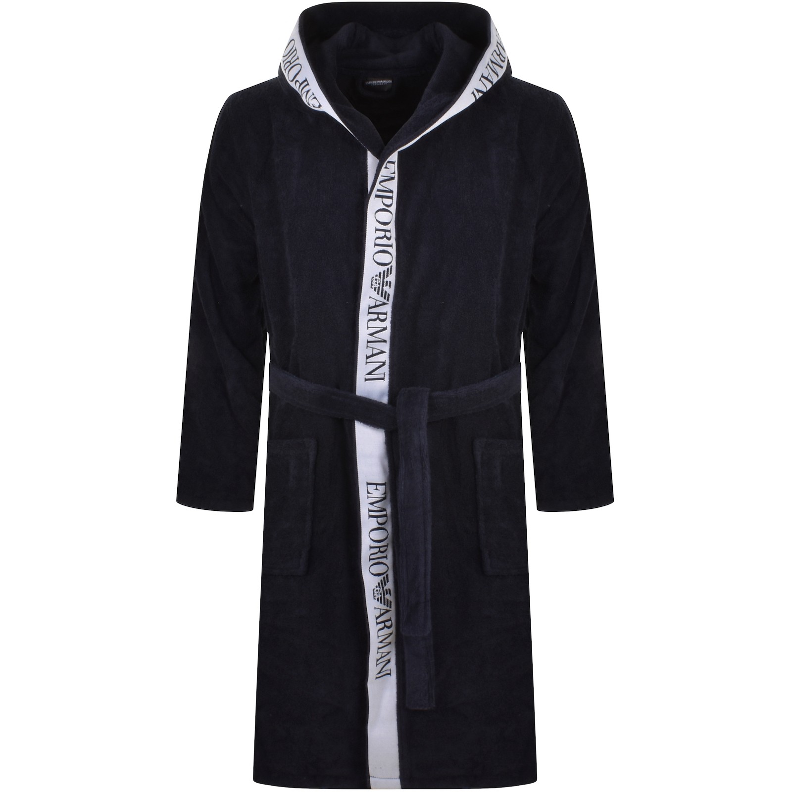 Armani Collezioni Emporio Armani Hooded Dressing Gown Navy In Blue