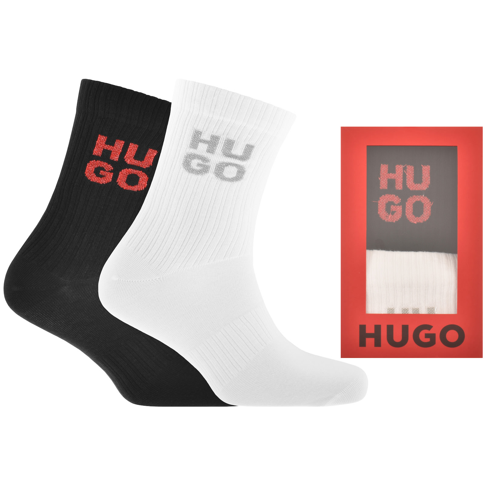 Shop Hugo 2 Pack Gift Set Lurex Logo Socks In Black