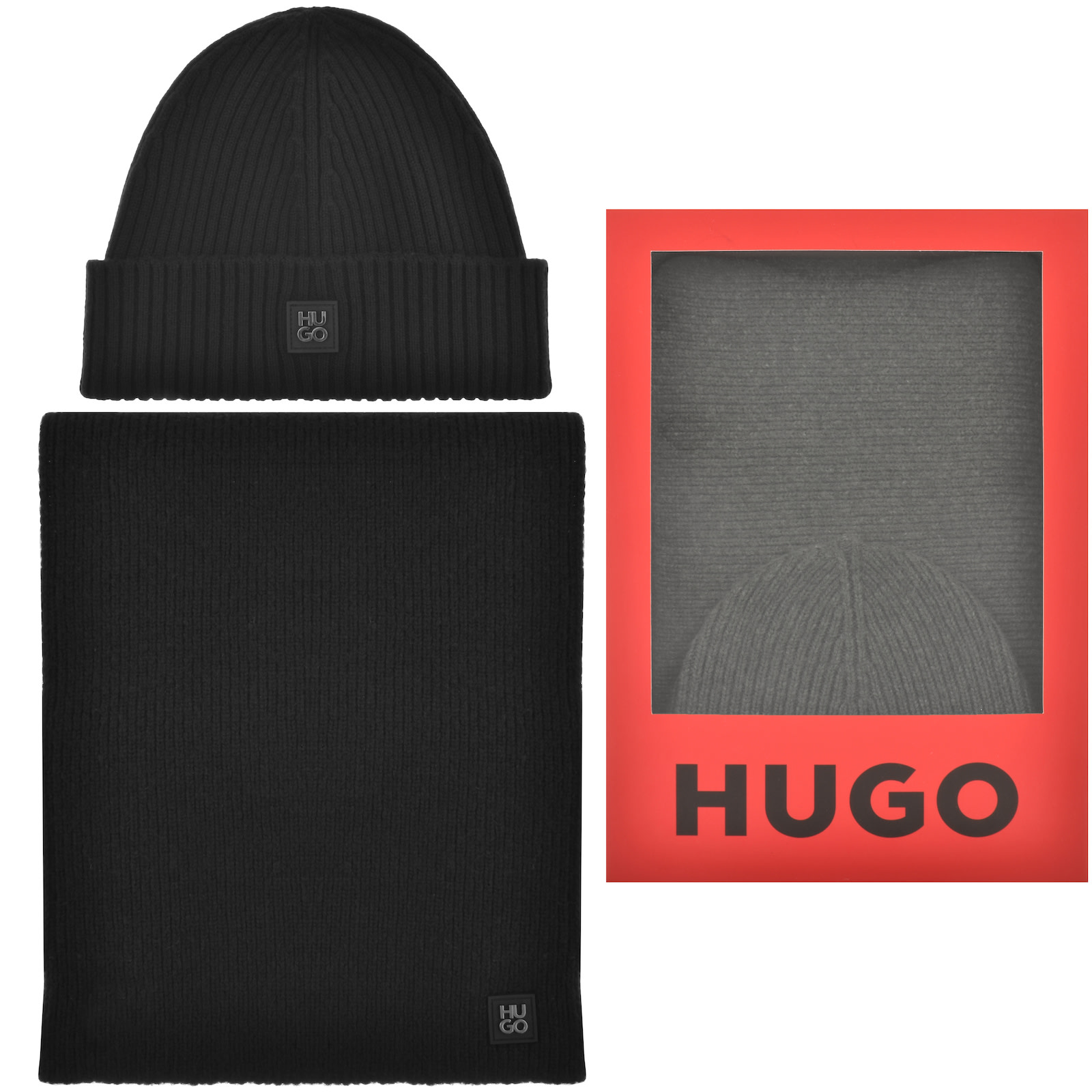 HUGO HUGO ZASO SCARF AND BEANIE GIFT SET BLACK 