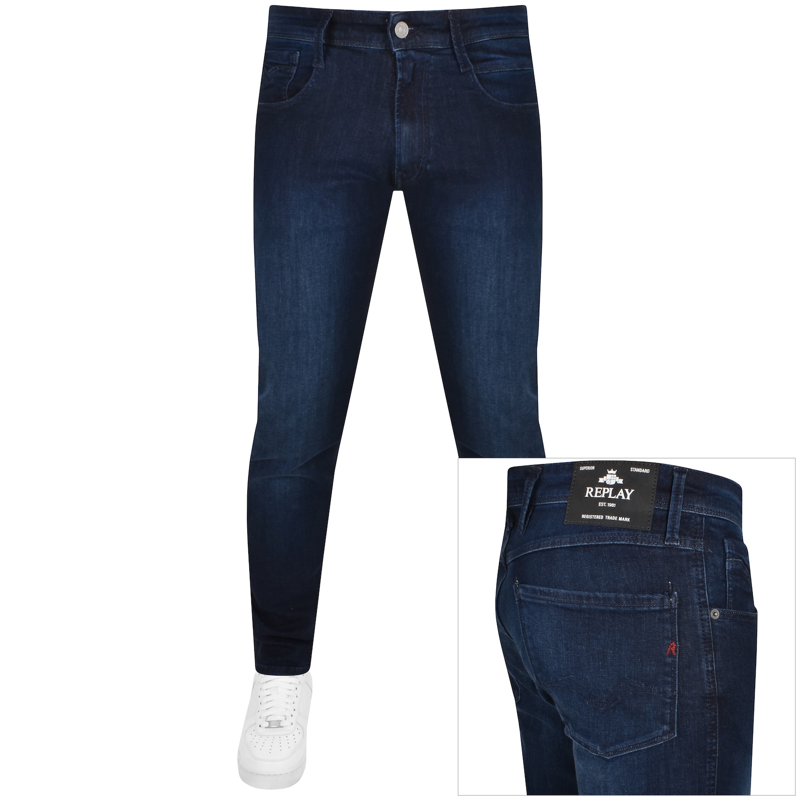 Shop Replay Anbass Slim Fit Mid Wash Jeans Blue