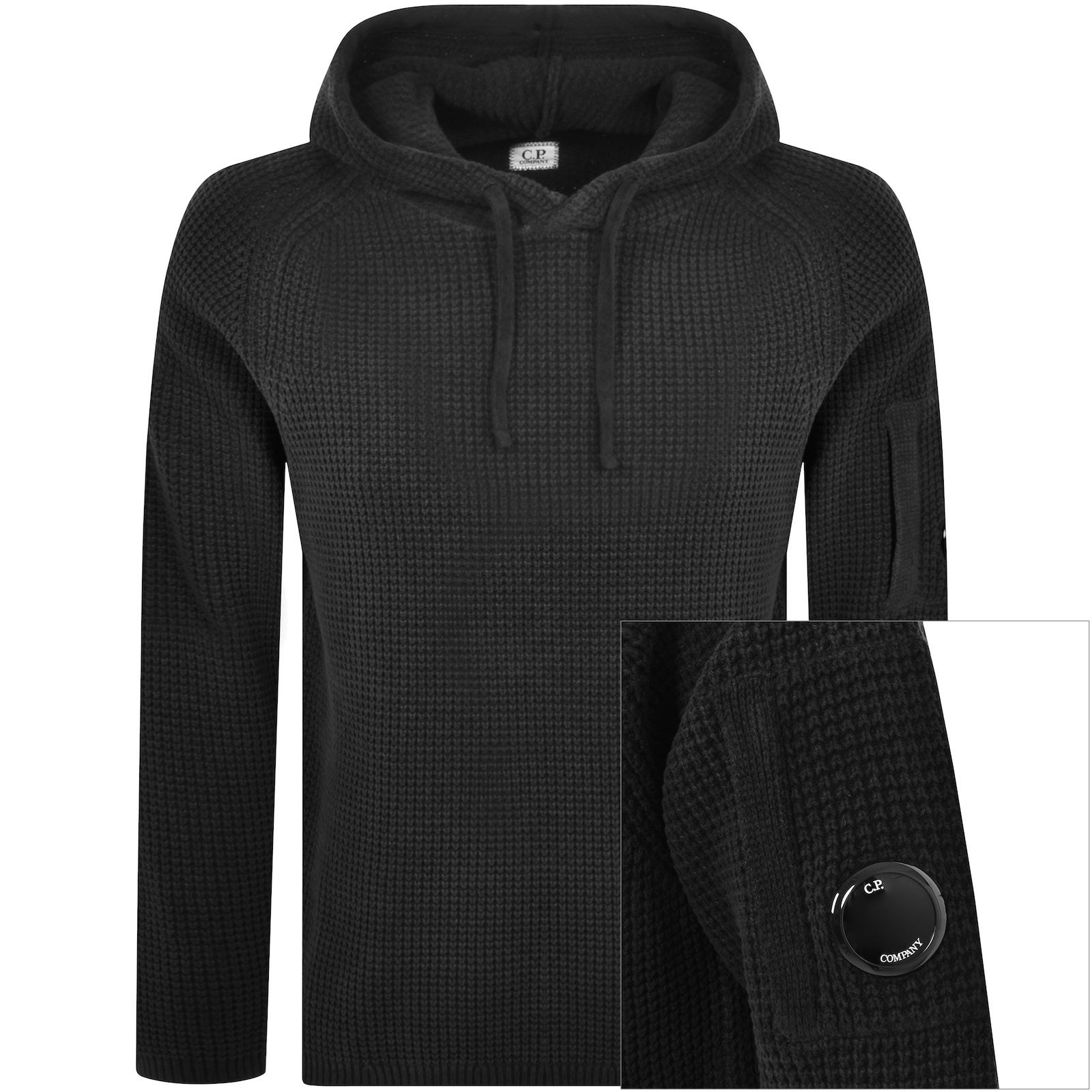 Shop C P Company Cp Company Chenille Knitted Hoodie In Black