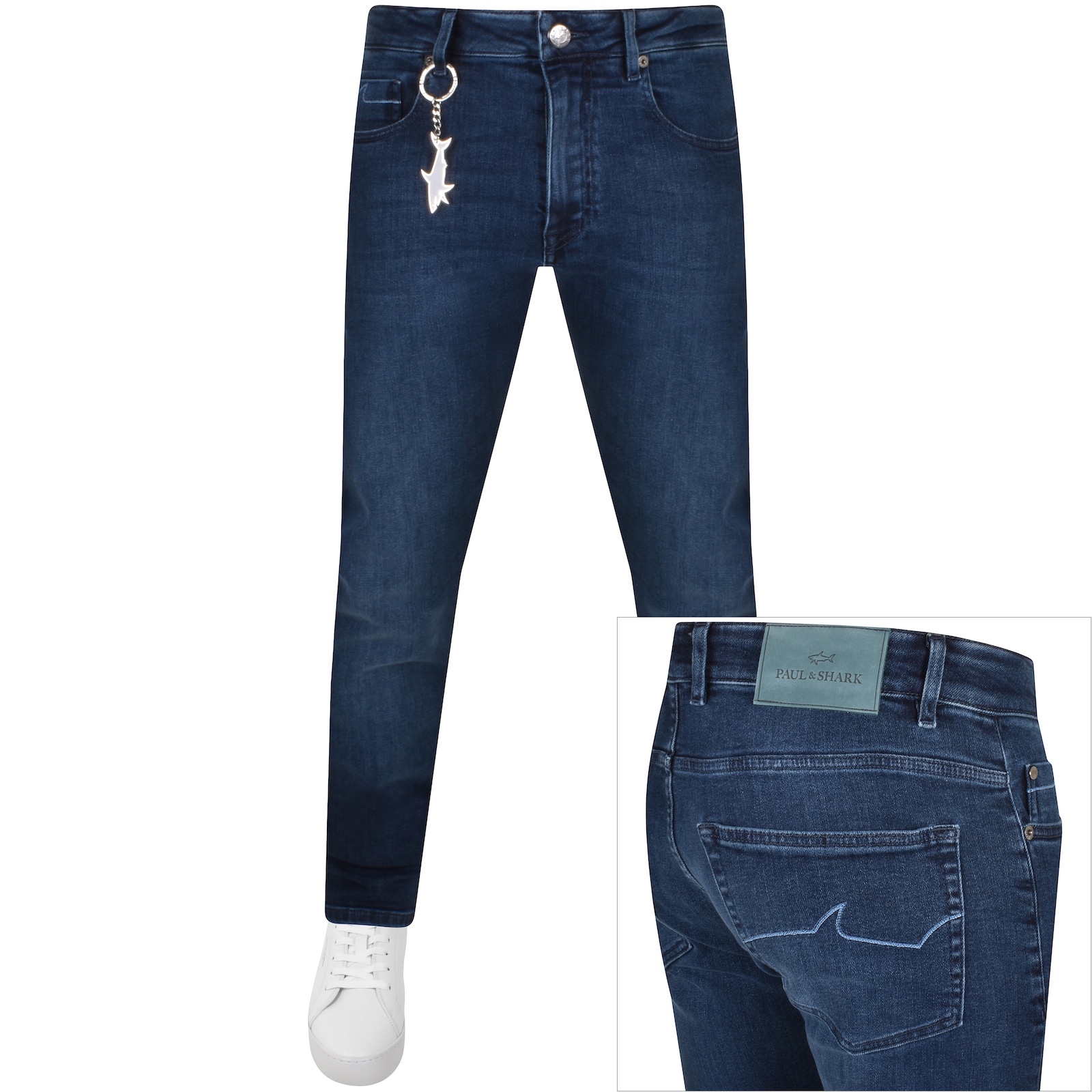 Shop Paul &amp; Shark Paul And Shark Comfort Rivet Straight Denim Jeans In Blue