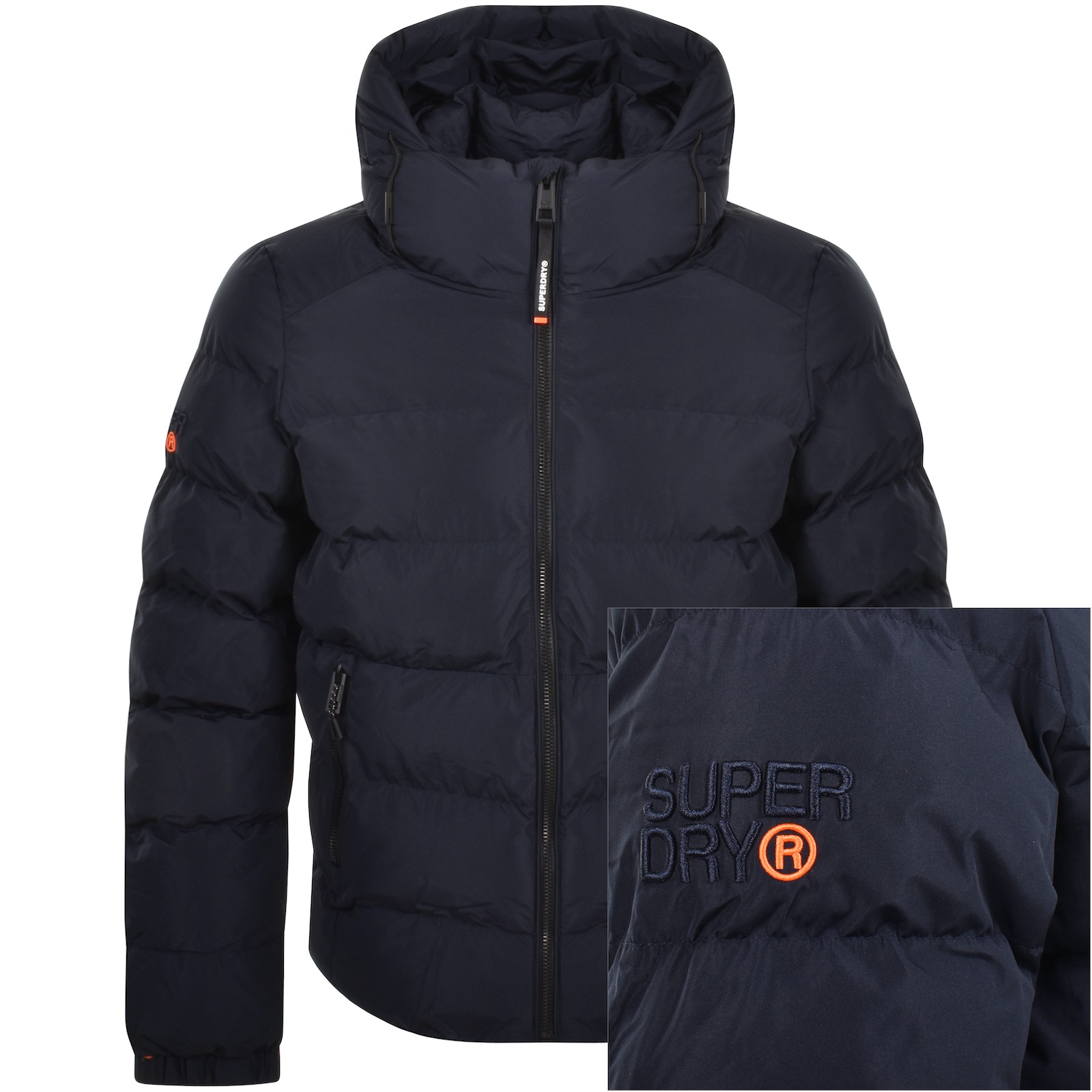 Shop Superdry Hooded Sports Puffer Jacket Navy